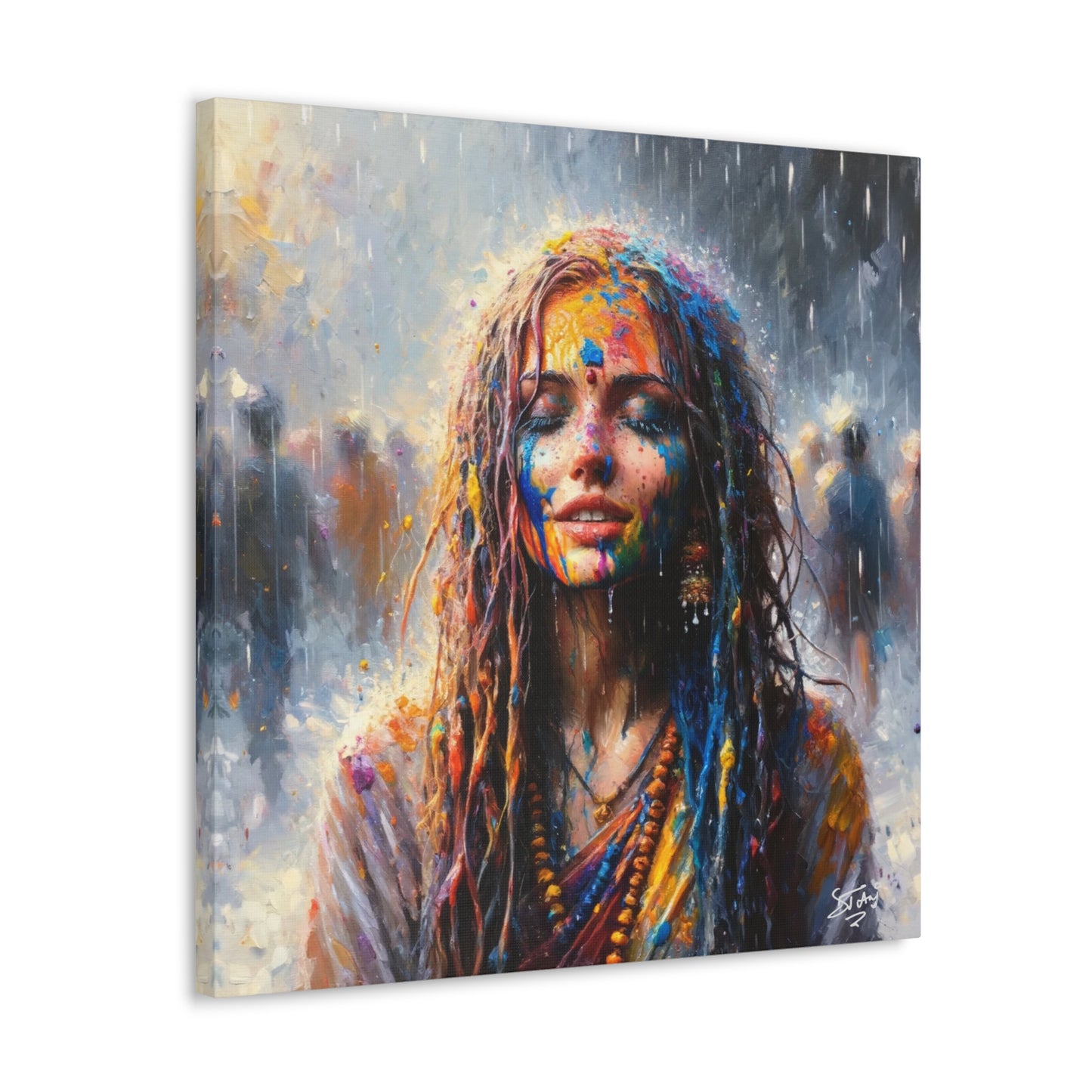 Art Print, Indo-Caribbean Woman, "Phagwa" Oil Finish, West Indian Ethnicity, Cultural, Heritage, Canvas Gallery Wrap