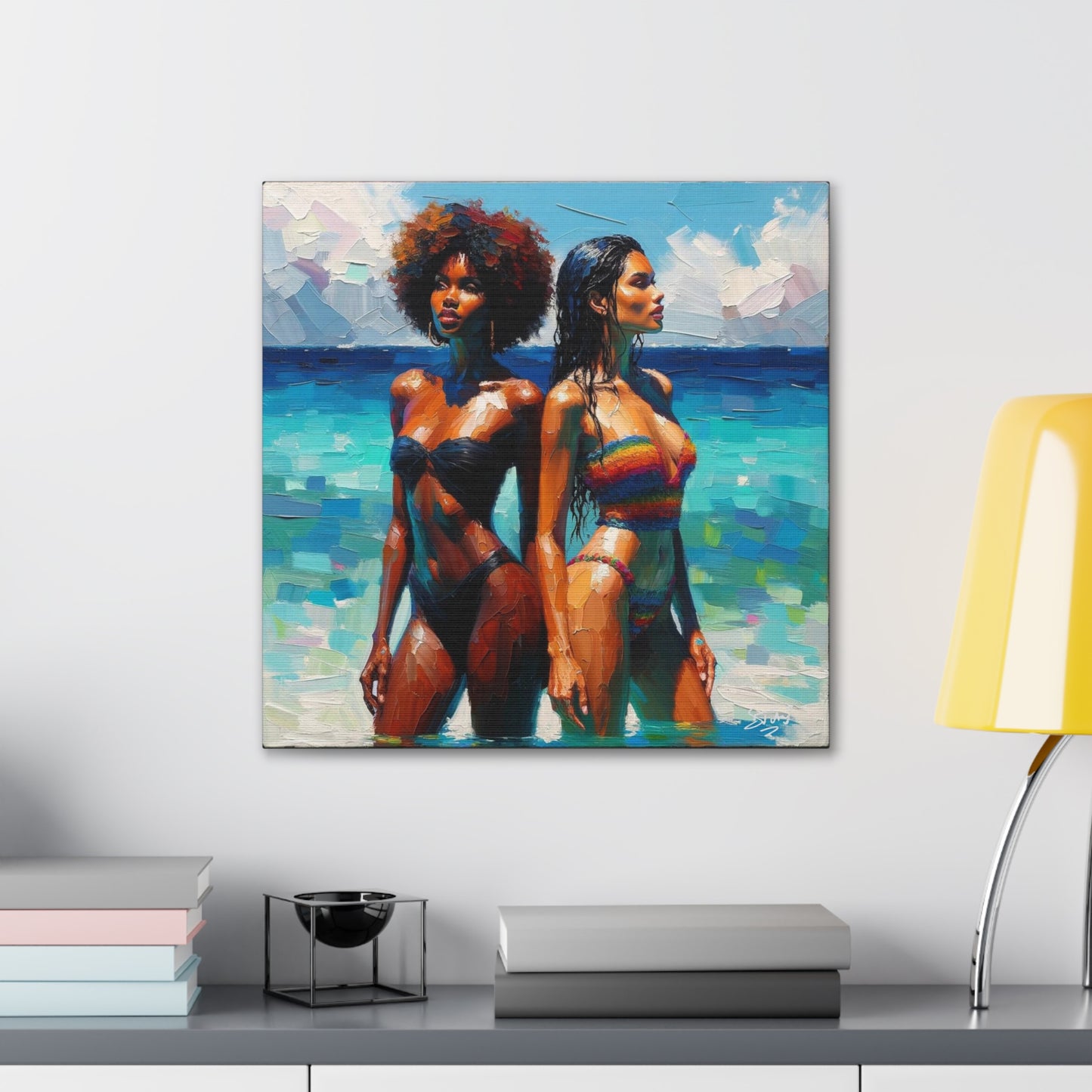 Art Print, Caribbean Women, Semi-Abstract Oil Finish, West Indian Ethnicity, Cultural, Heritage, Canvas Gallery Wrap