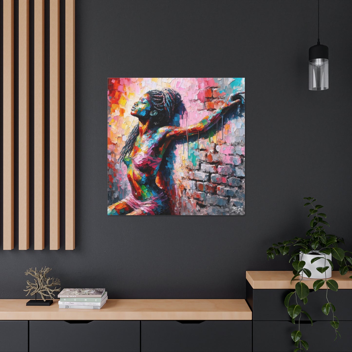 Art Print, Afro-Caribbean Woman "In Paint," Oil Finish, West Indian Ethnicity, Cultural, Heritage, Semi-Abstract, Canvas Gallery Wrap