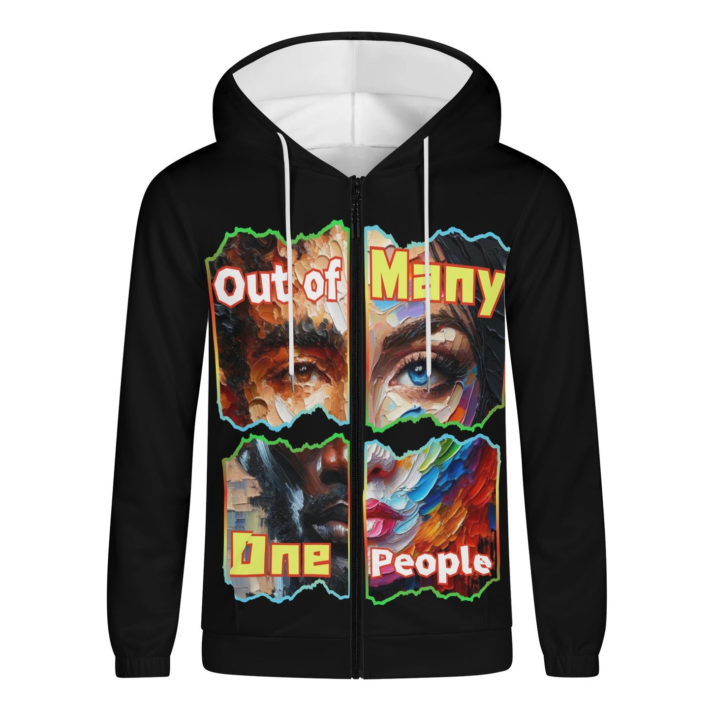 Mens Lightweight All Over Print Zip Hoodie "Out of Many, One People"