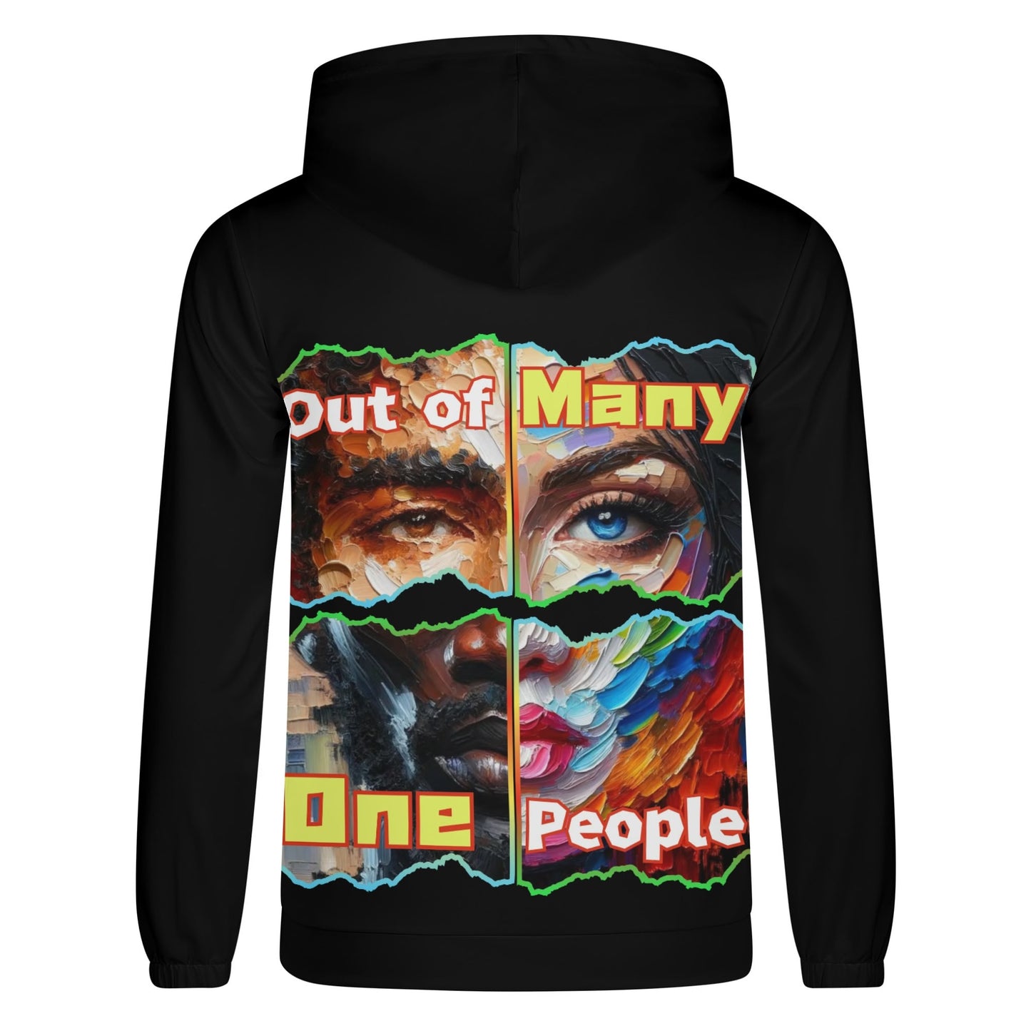 Mens Lightweight All Over Print Zip Hoodie "Out of Many, One People"