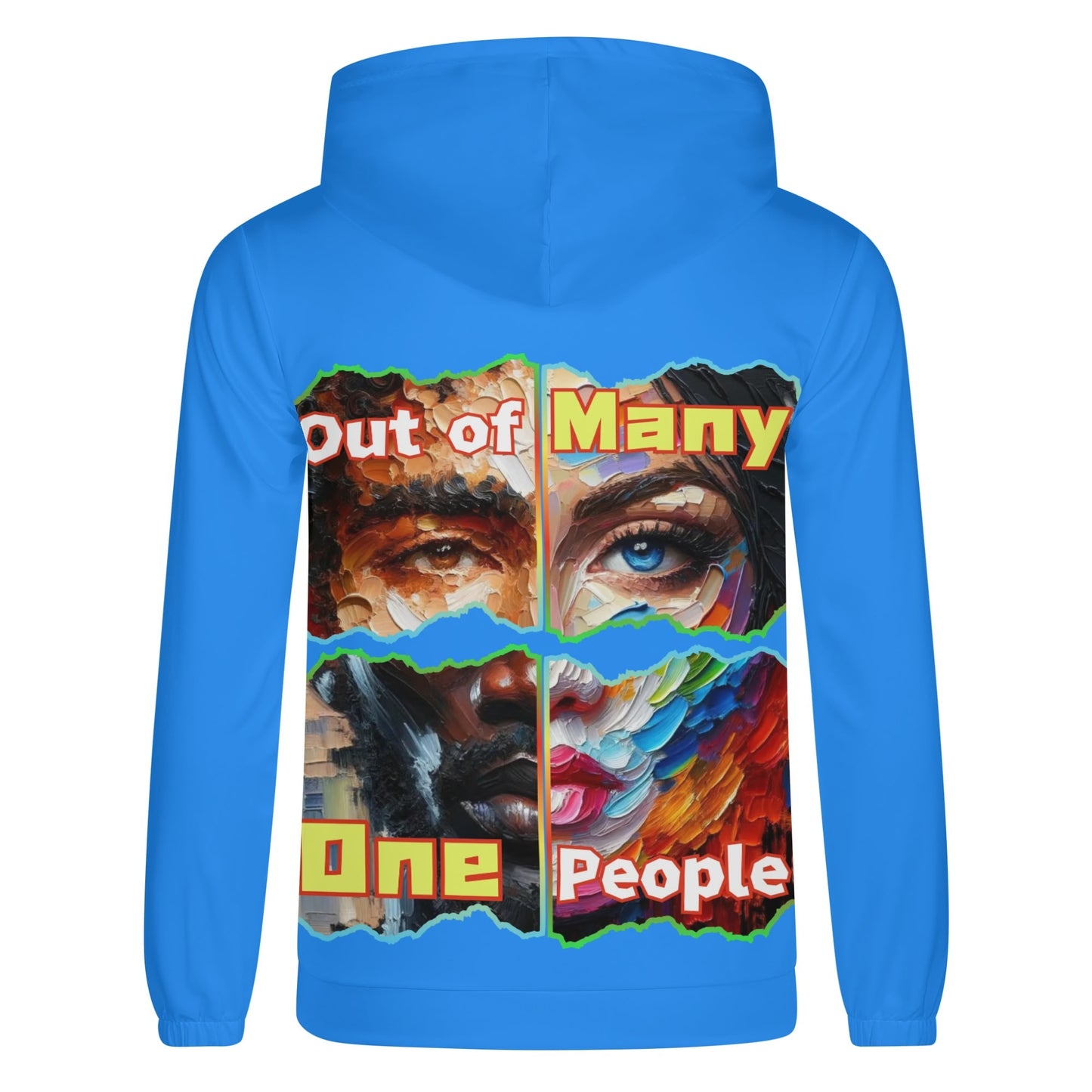 Mens Lightweight All Over Print Zip Hoodie "Out of Many, One People"