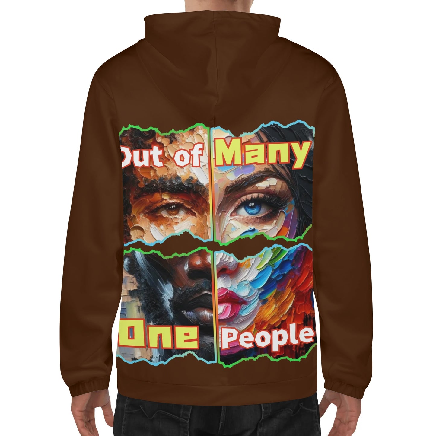 Mens Lightweight All Over Print Zip Hoodie "Out of Many, One People"