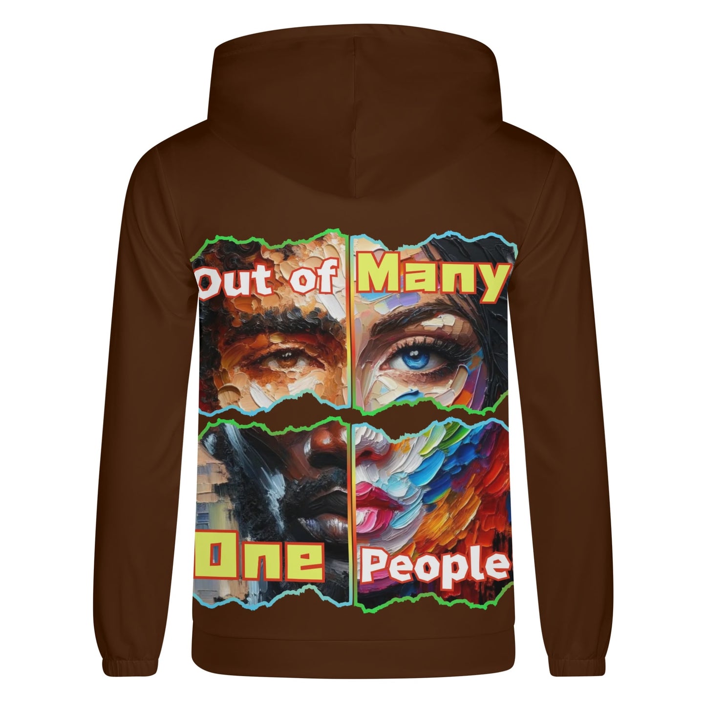 Mens Lightweight All Over Print Zip Hoodie "Out of Many, One People"