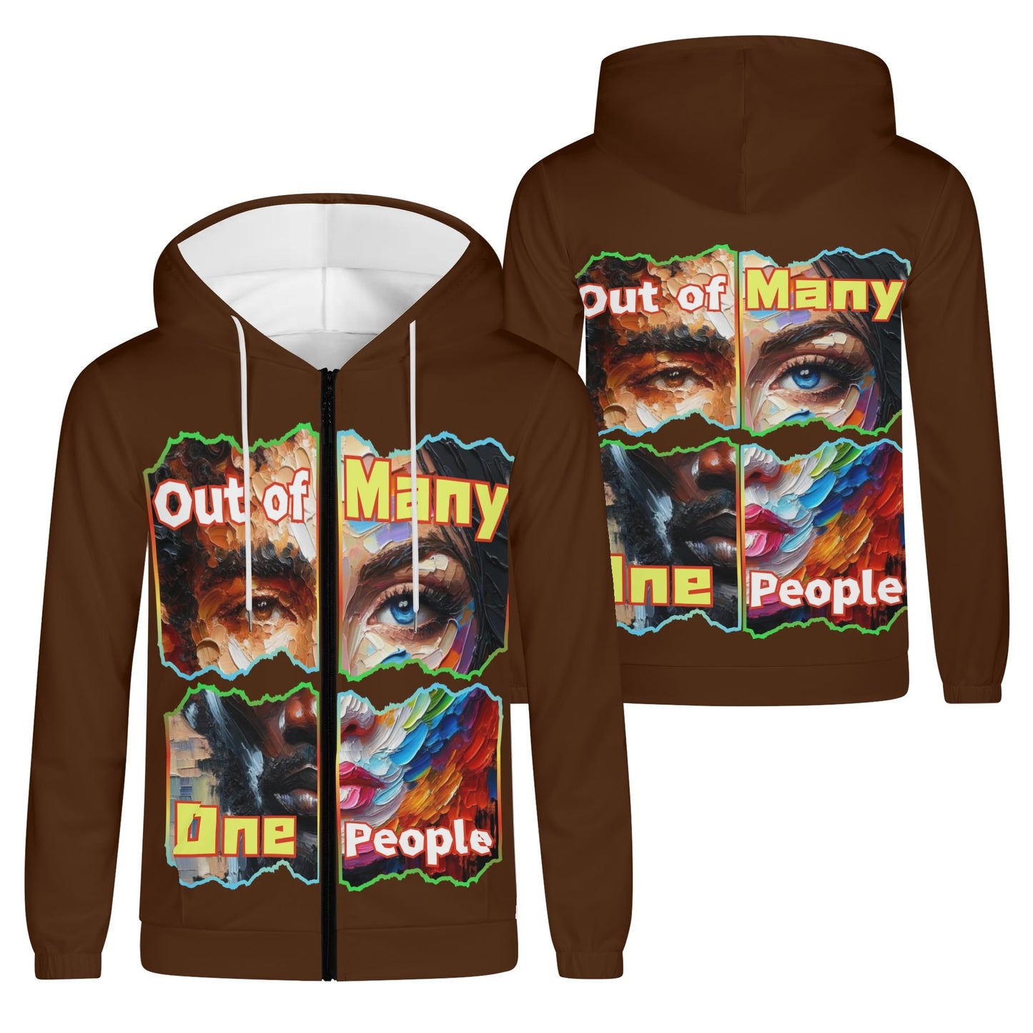 Mens Lightweight All Over Print Zip Hoodie "Out of Many, One People"