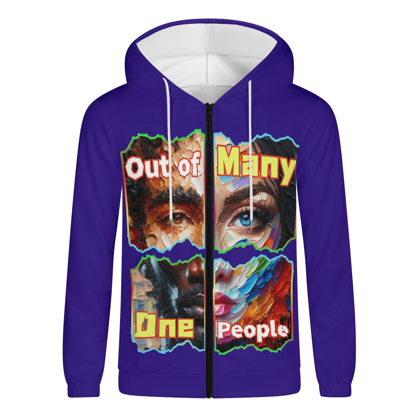 Mens Lightweight All Over Print Zip Hoodie "Out of Many, One People"