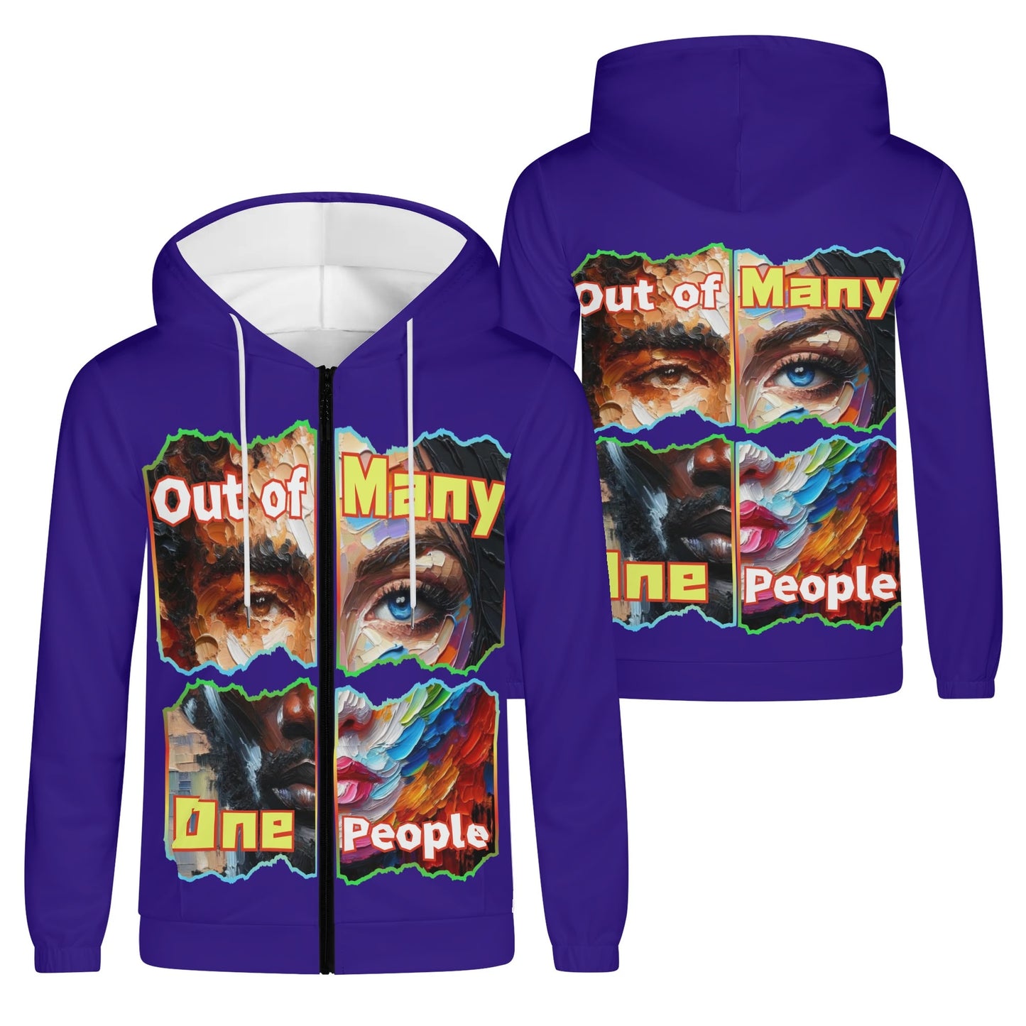 Mens Lightweight All Over Print Zip Hoodie "Out of Many, One People"