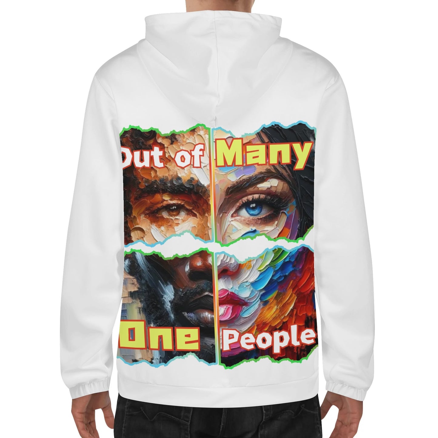 Mens Lightweight All Over Print Zip Hoodie "Out of Many, One People"