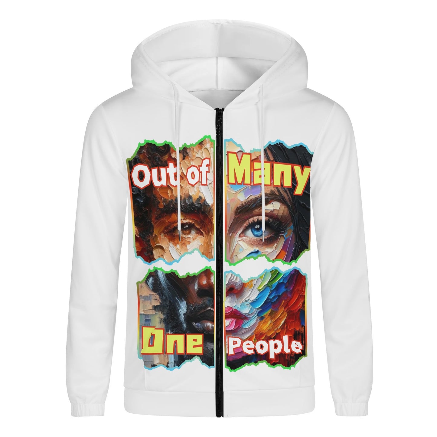 Mens Lightweight All Over Print Zip Hoodie "Out of Many, One People"