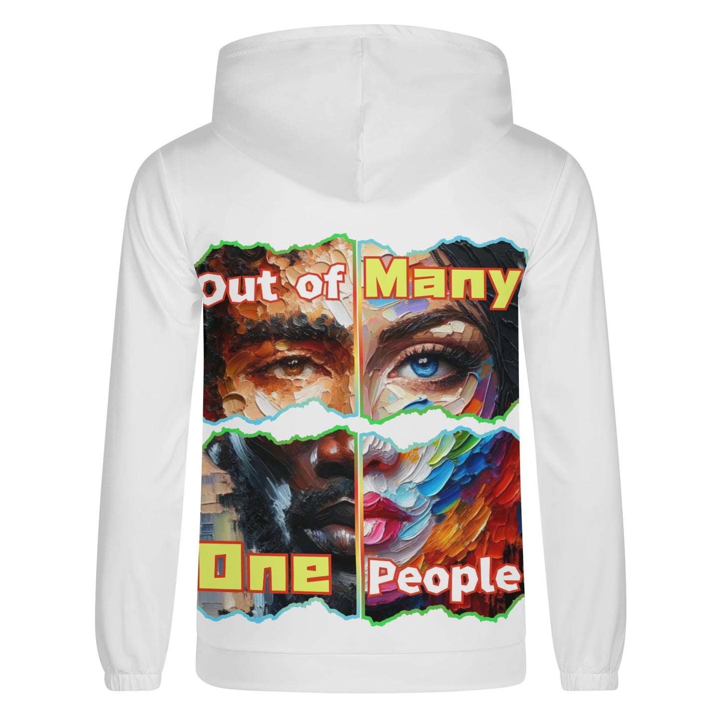 Mens Lightweight All Over Print Zip Hoodie "Out of Many, One People"