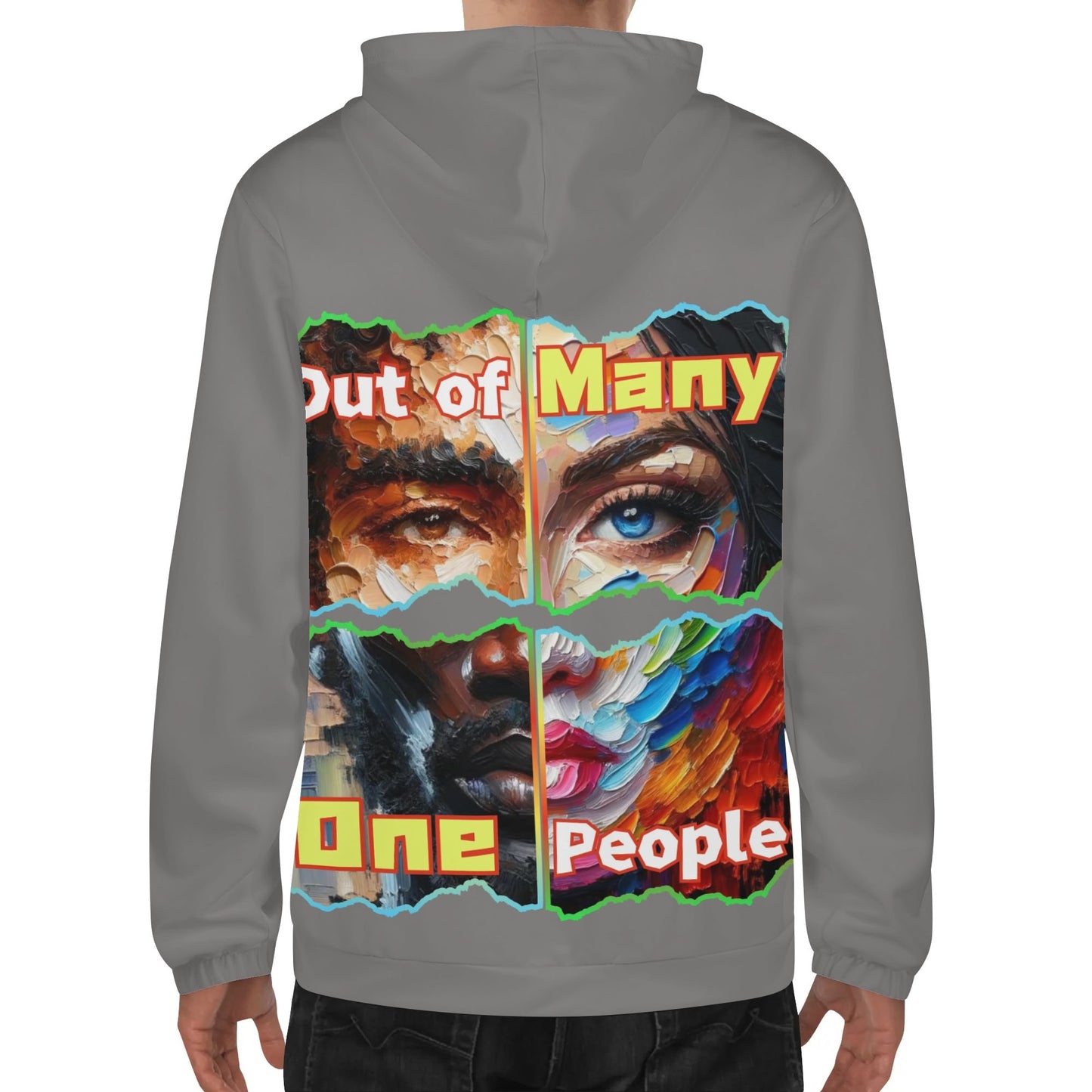 Mens Lightweight All Over Print Zip Hoodie "Out of Many, One People"