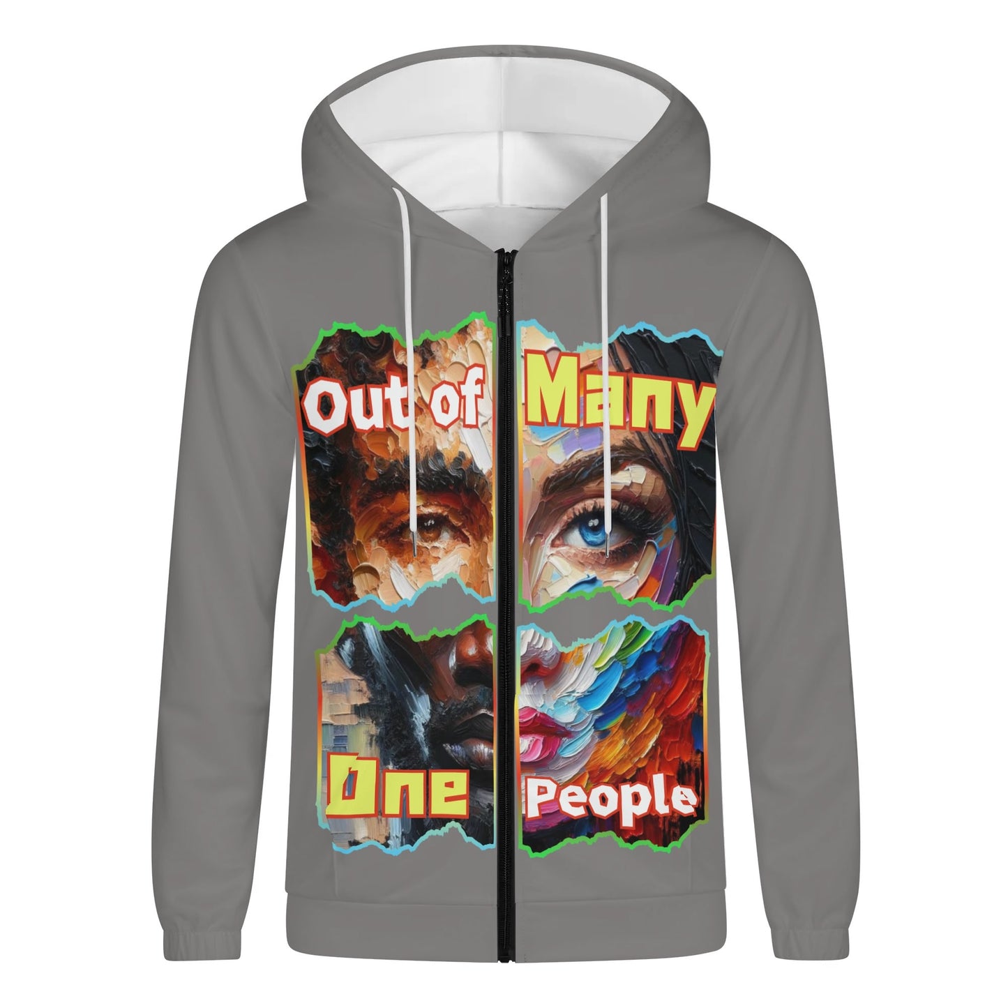 Mens Lightweight All Over Print Zip Hoodie "Out of Many, One People"