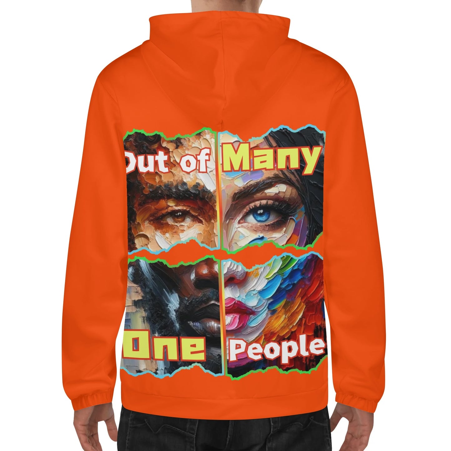 Mens Lightweight All Over Print Zip Hoodie "Out of Many, One People"