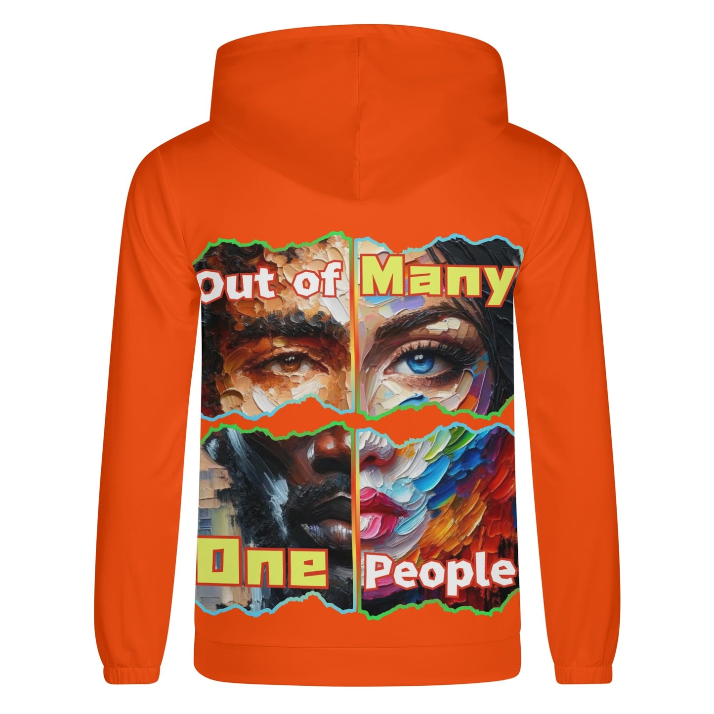 Mens Lightweight All Over Print Zip Hoodie "Out of Many, One People"