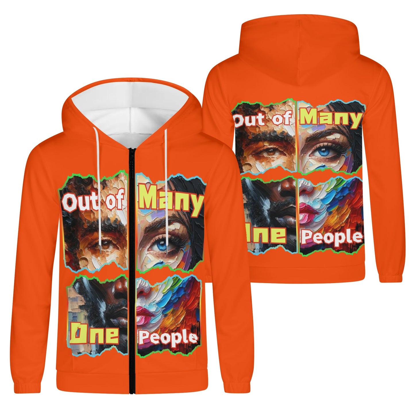 Mens Lightweight All Over Print Zip Hoodie "Out of Many, One People"