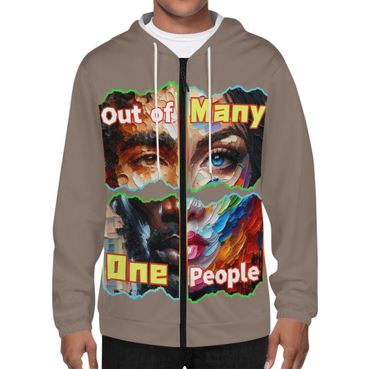 Mens Lightweight All Over Print Zip Hoodie "Out of Many, One People"