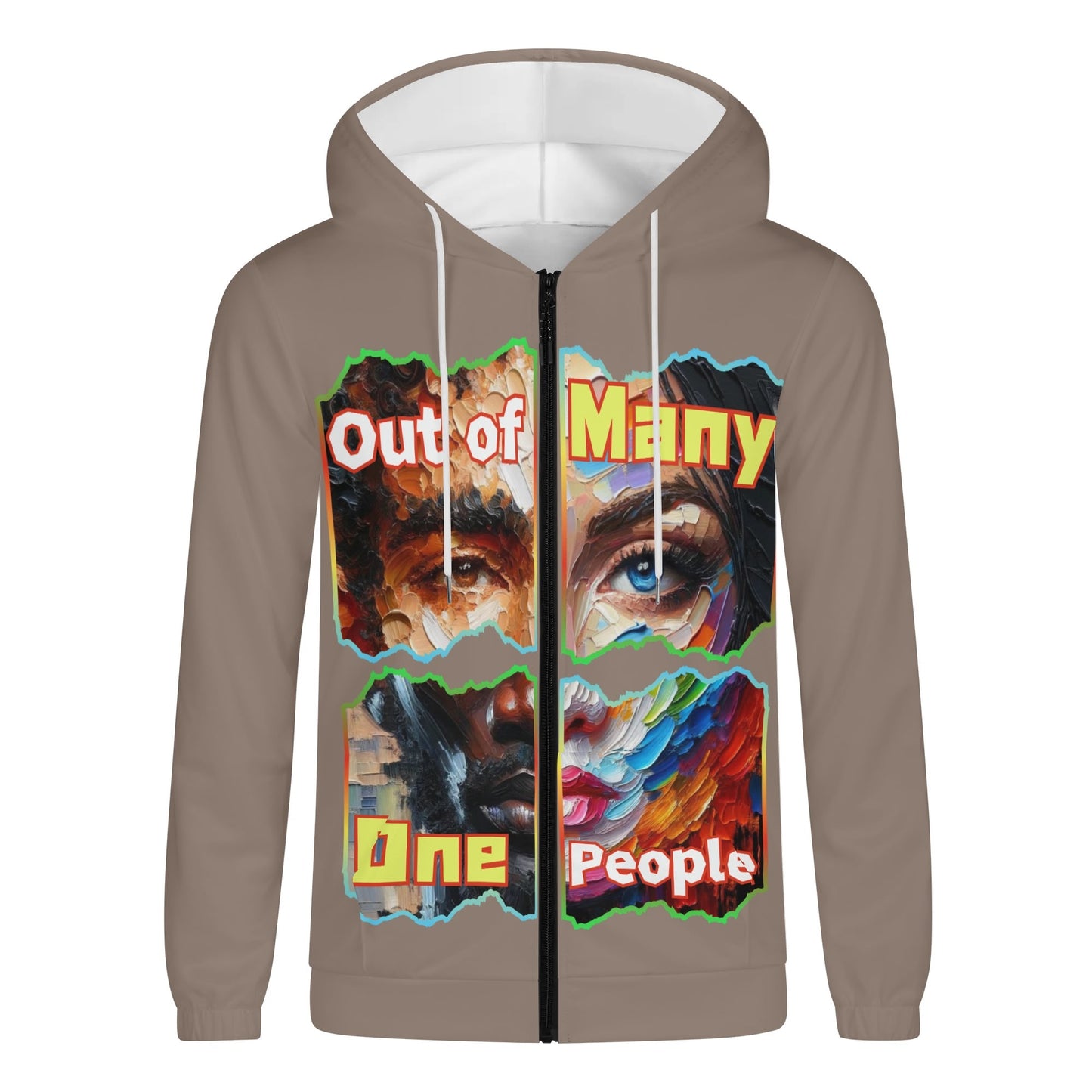 Mens Lightweight All Over Print Zip Hoodie "Out of Many, One People"