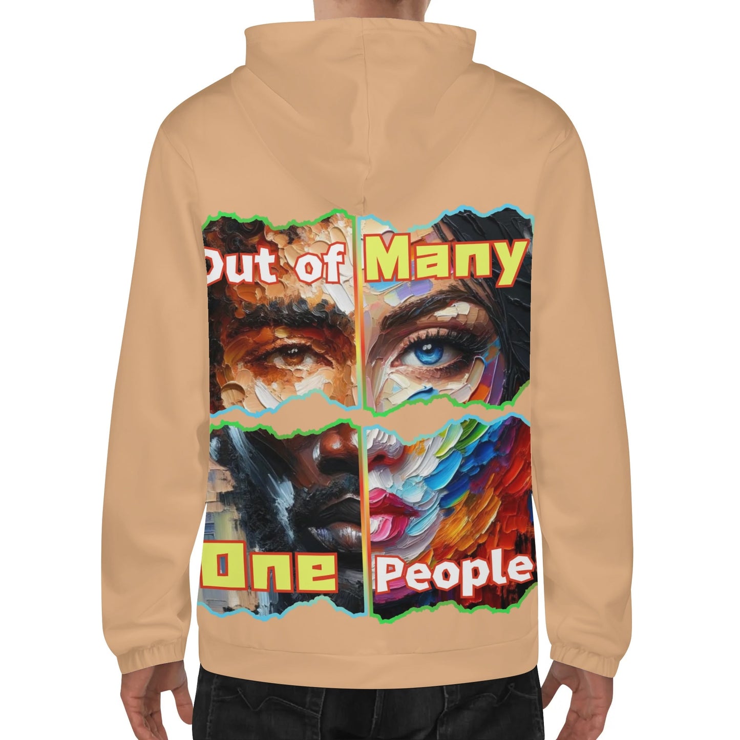 Mens Lightweight All Over Print Zip Hoodie "Out of Many, One People"