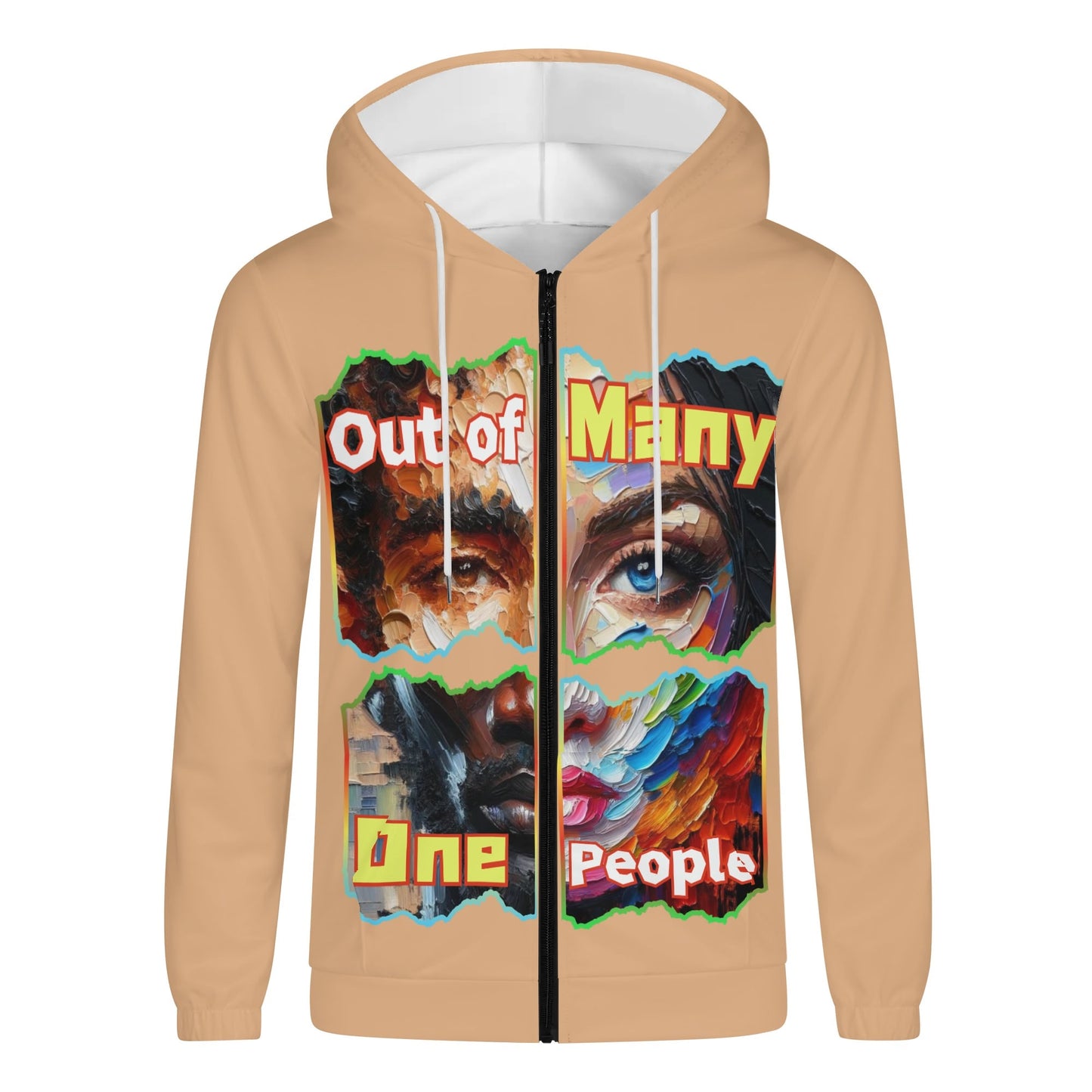 Mens Lightweight All Over Print Zip Hoodie "Out of Many, One People"