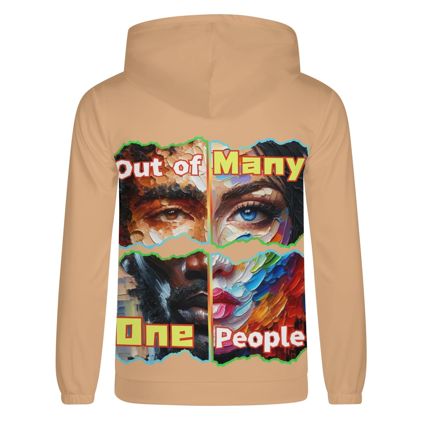 Mens Lightweight All Over Print Zip Hoodie "Out of Many, One People"