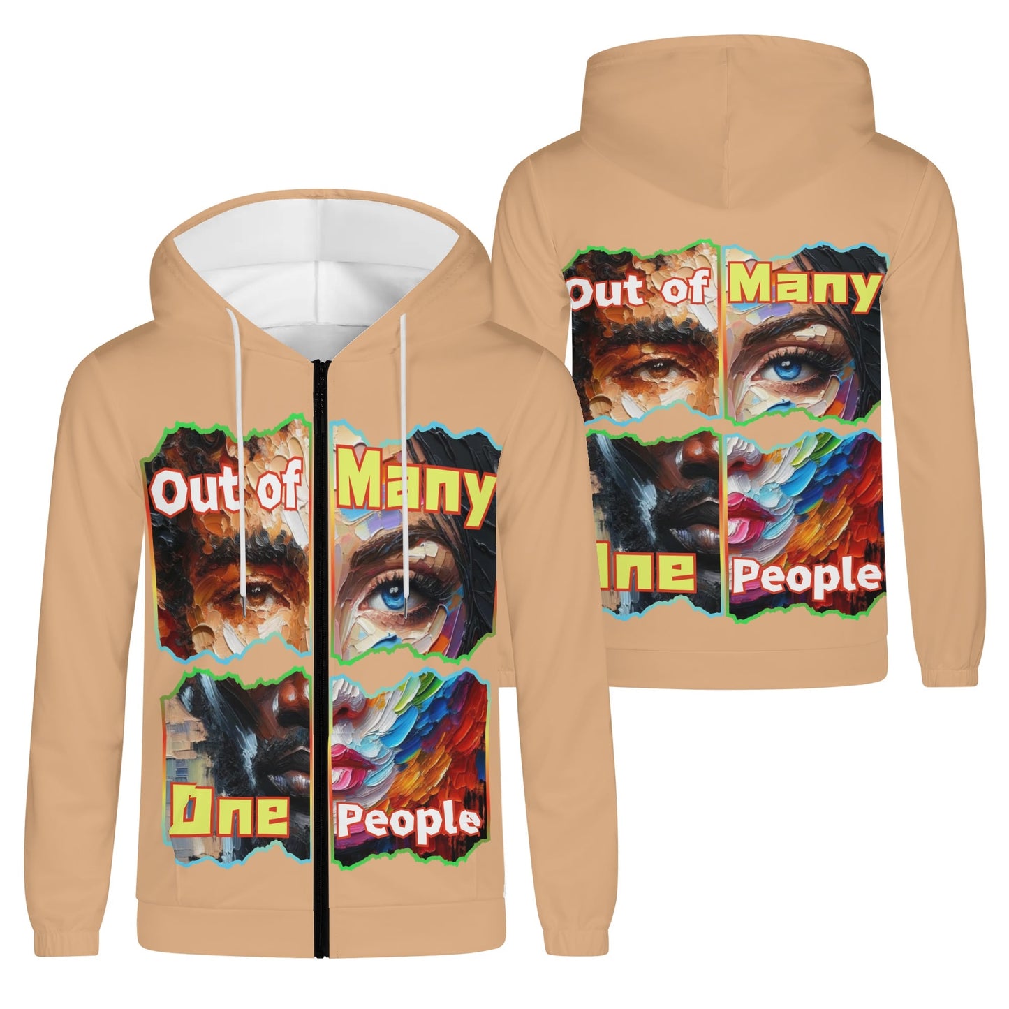 Mens Lightweight All Over Print Zip Hoodie "Out of Many, One People"