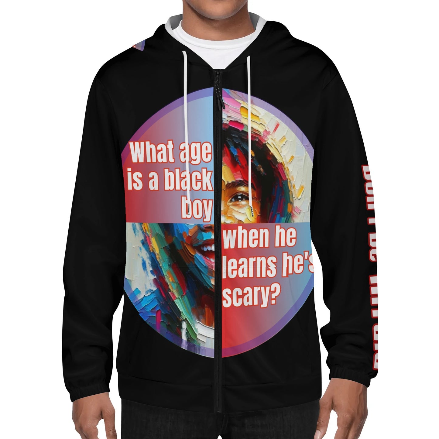 Mens Lightweight All Over Print Zip Hoodie "What Age is a Black Boy..."