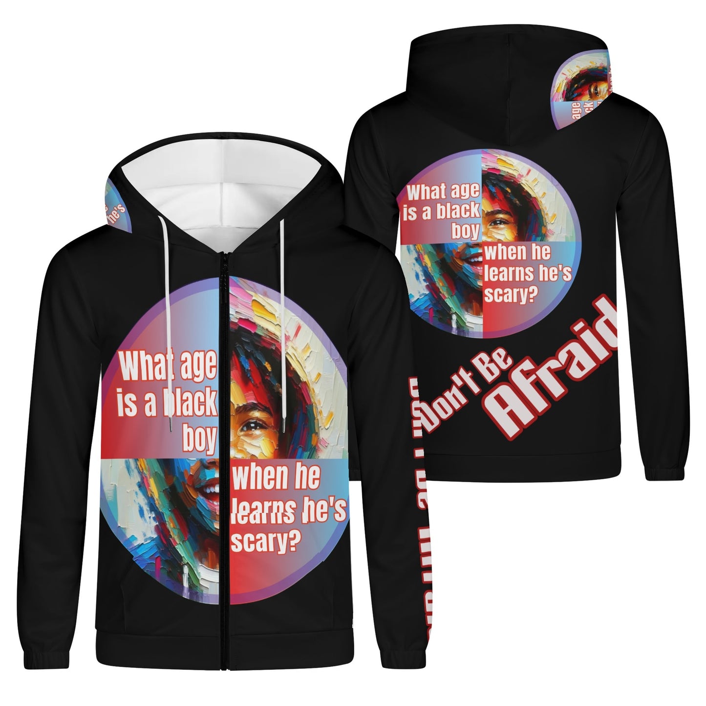 Mens Lightweight All Over Print Zip Hoodie "What Age is a Black Boy..."