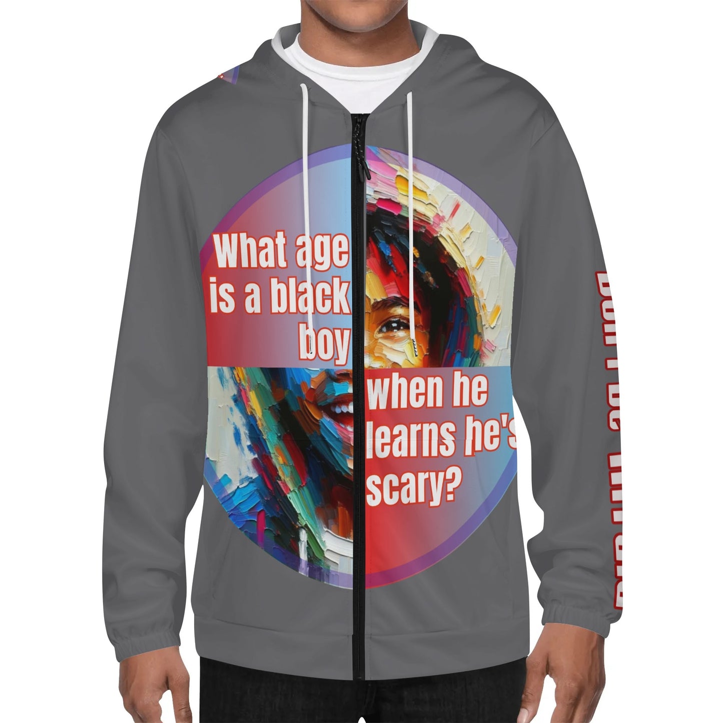 Mens Lightweight All Over Print Zip Hoodie "What Age is a Black Boy..."