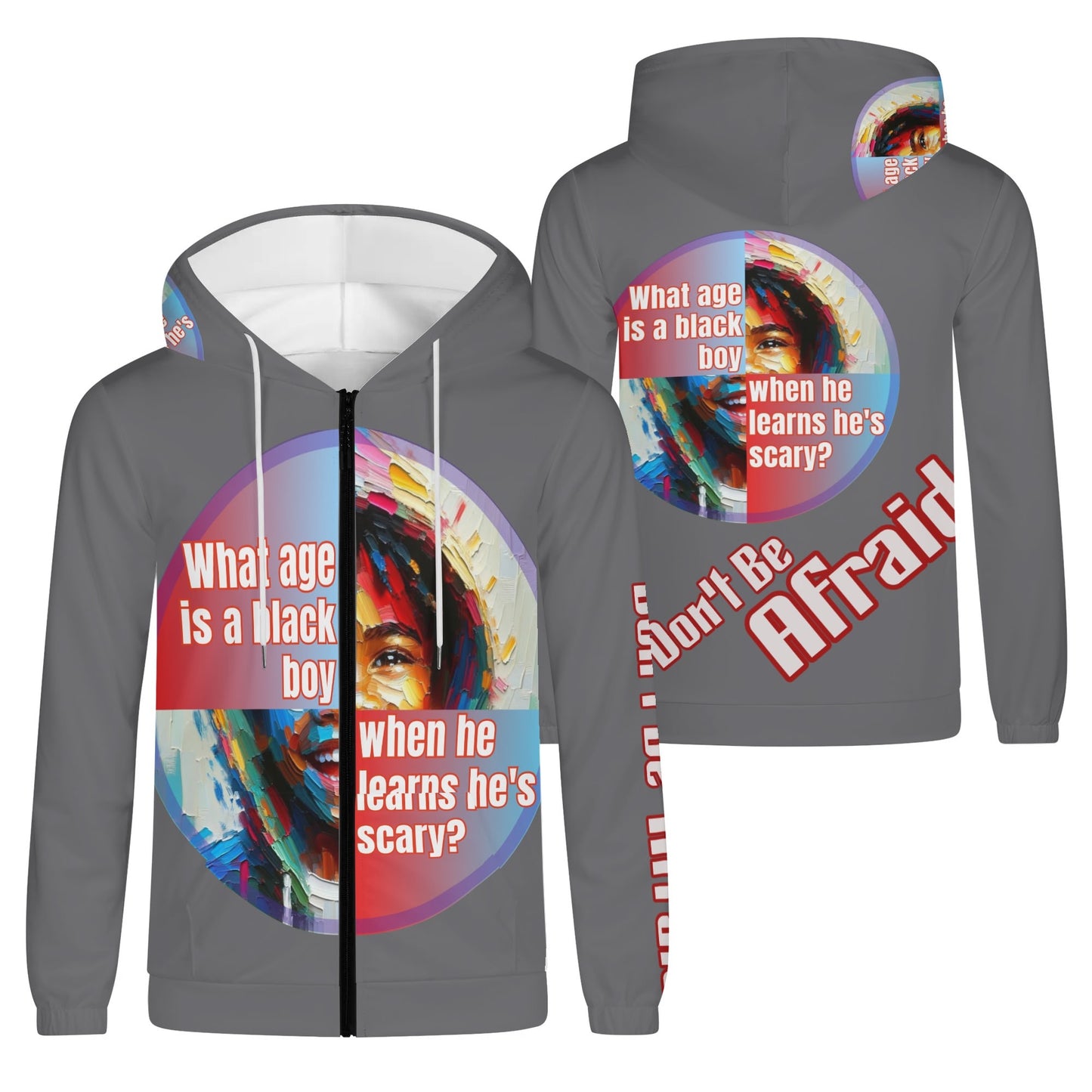 Mens Lightweight All Over Print Zip Hoodie "What Age is a Black Boy..."