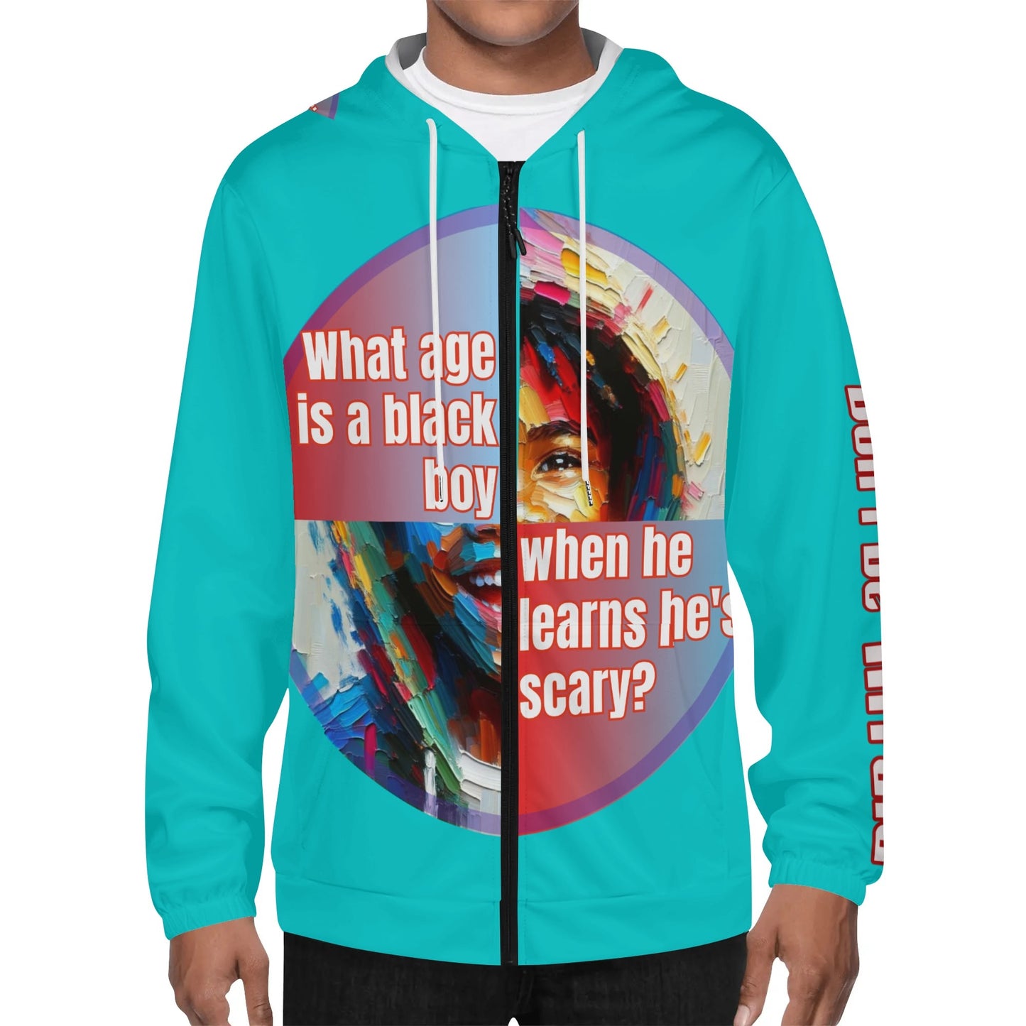 Mens Lightweight All Over Print Zip Hoodie "What Age is a Black Boy..."