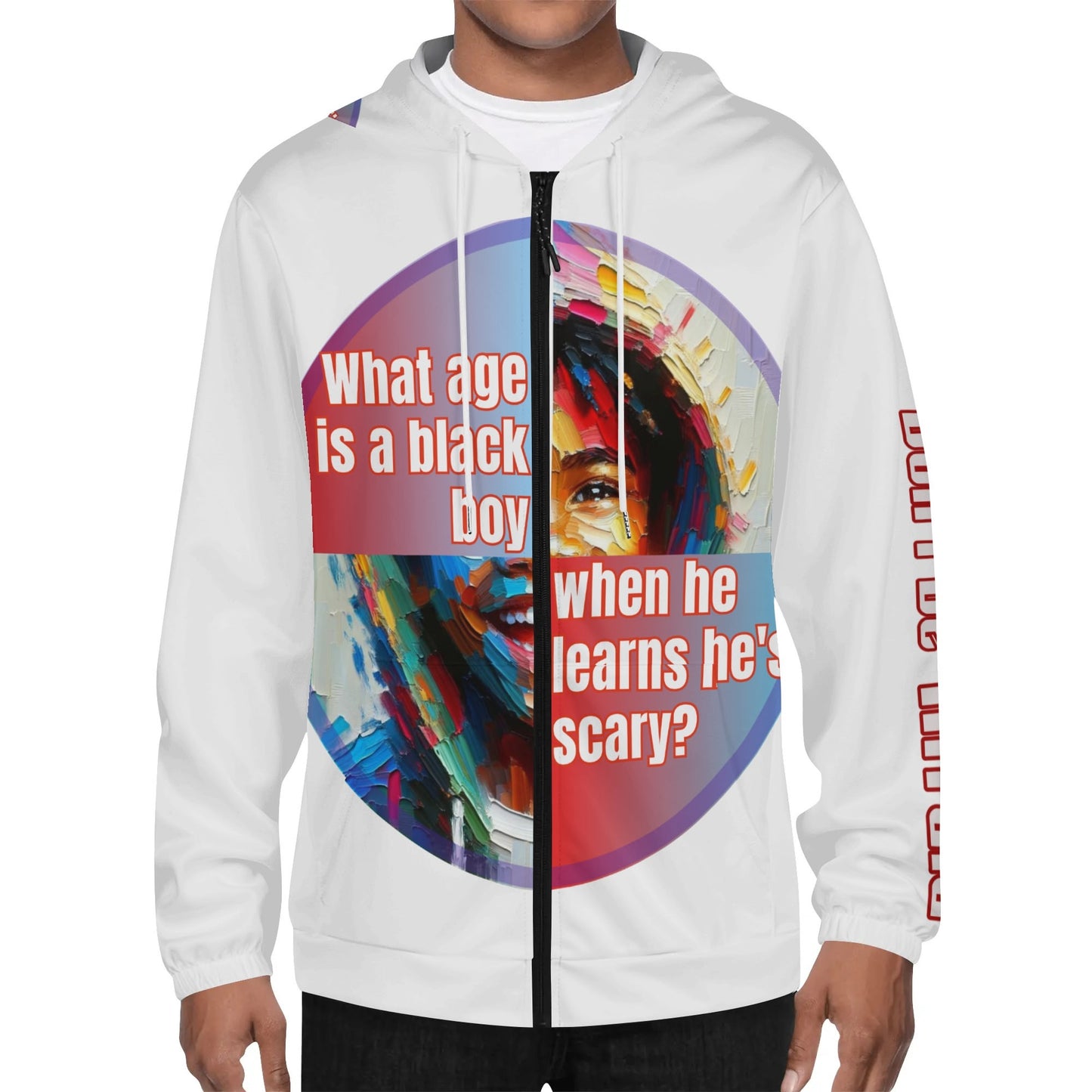 Mens Lightweight All Over Print Zip Hoodie "What Age is a Black Boy..."