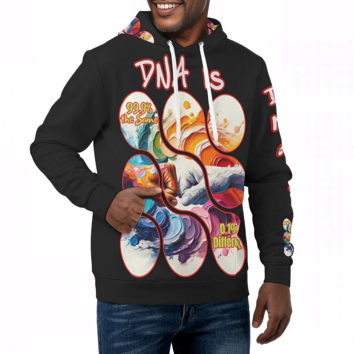 Mens All Over Print Warm Velvet Lined Hoodie "DNA is 99% the Same..."