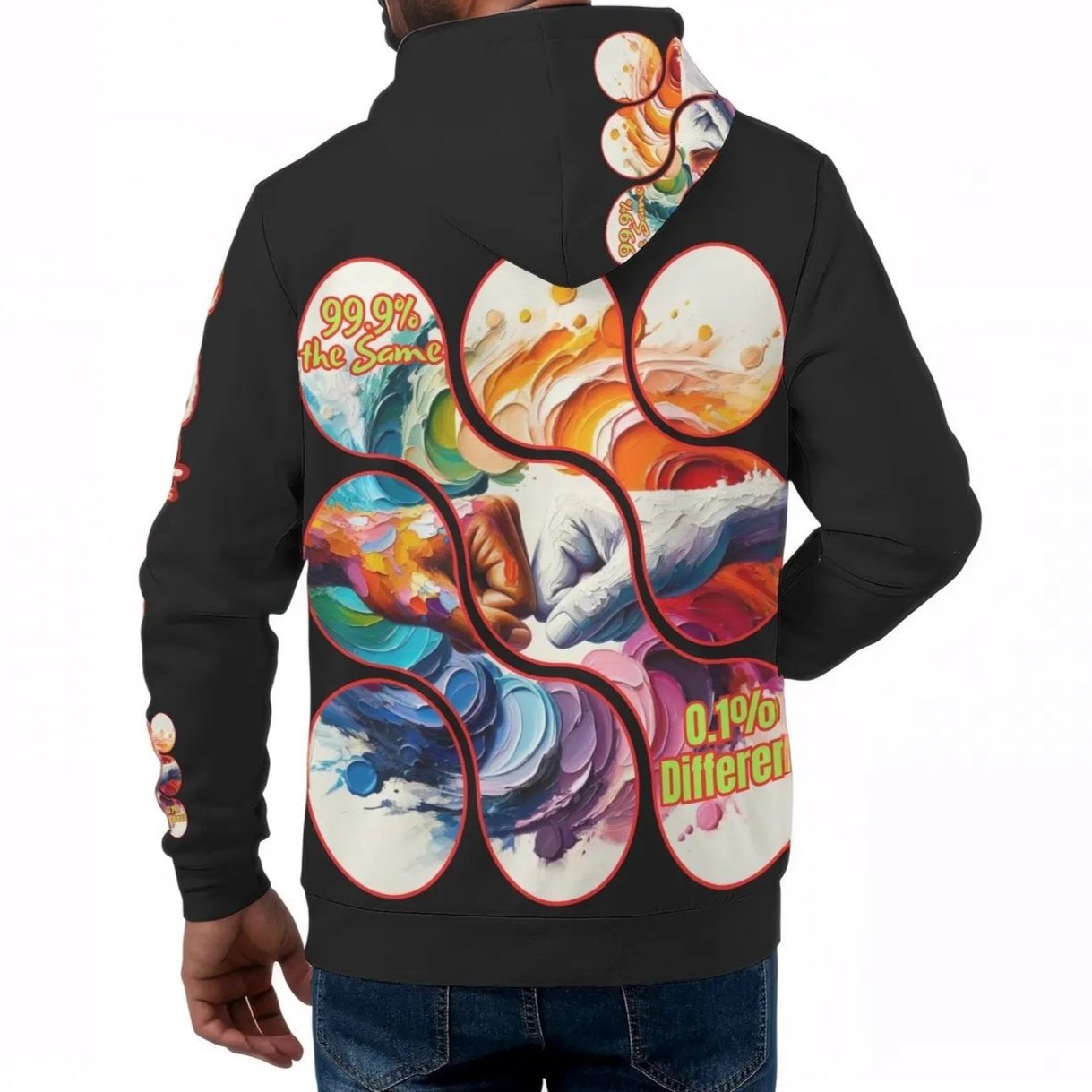 Mens All Over Print Warm Velvet Lined Hoodie "DNA is 99% the Same..."