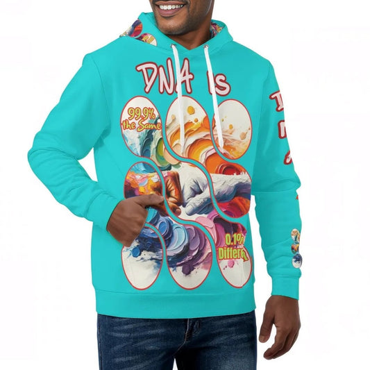 Mens All Over Print Warm Velvet Lined Hoodie "DNA is 99% the Same..."