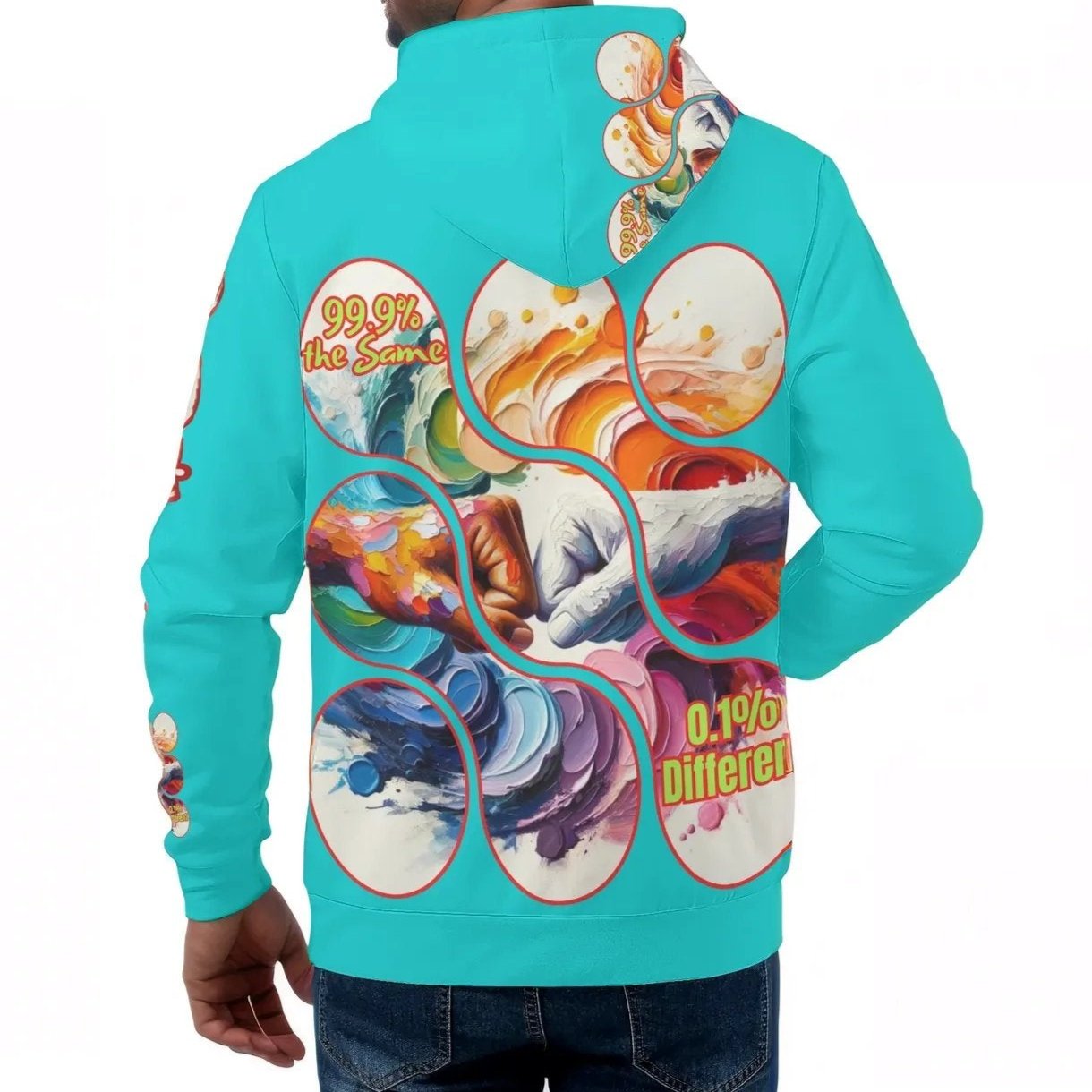 Mens All Over Print Warm Velvet Lined Hoodie "DNA is 99% the Same..."