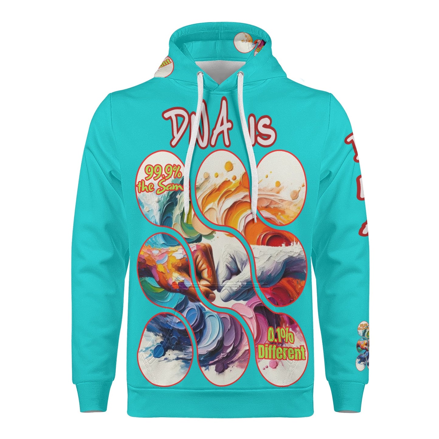 Mens All Over Print Warm Velvet Lined Hoodie "DNA is 99% the Same..."