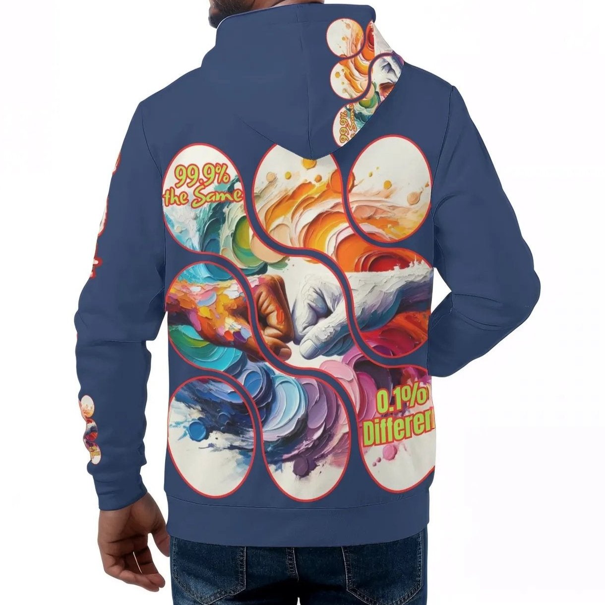 Mens All Over Print Warm Velvet Lined Hoodie "DNA is 99% the Same..."