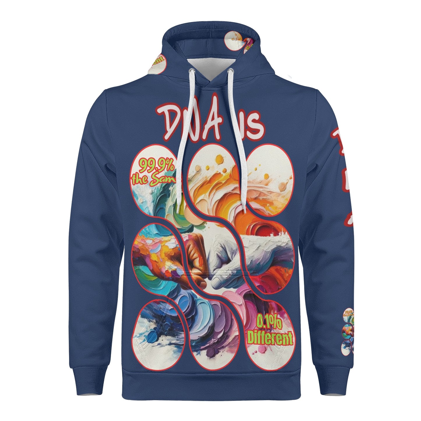 Mens All Over Print Warm Velvet Lined Hoodie "DNA is 99% the Same..."