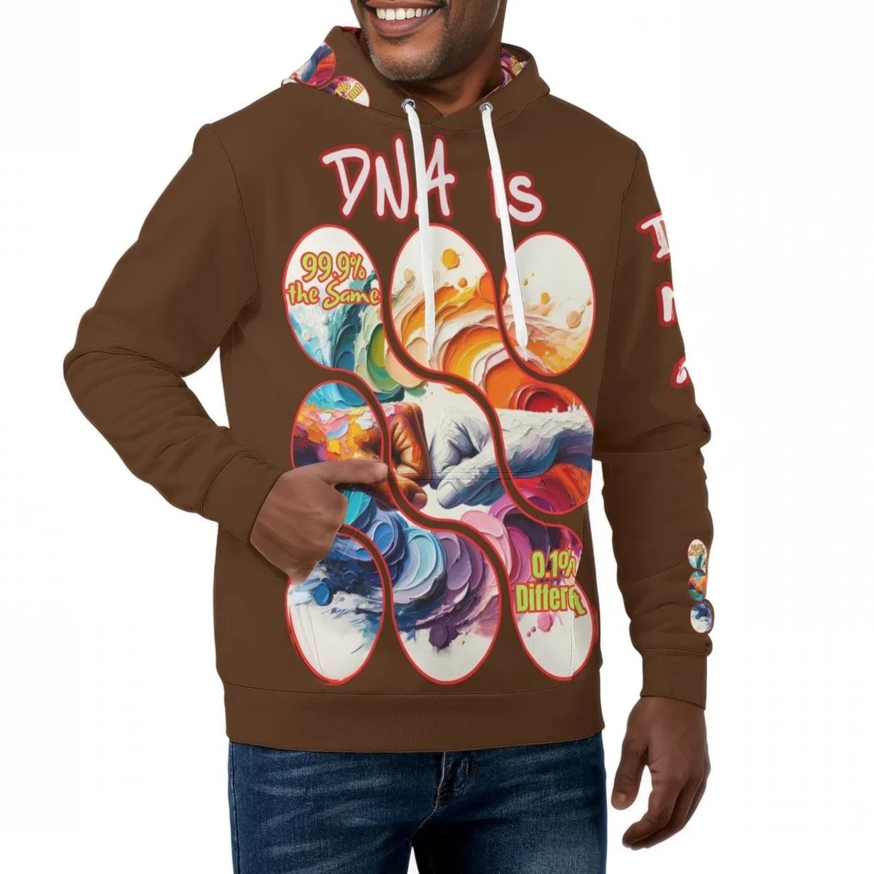 Mens All Over Print Warm Velvet Lined Hoodie "DNA is 99% the Same..."