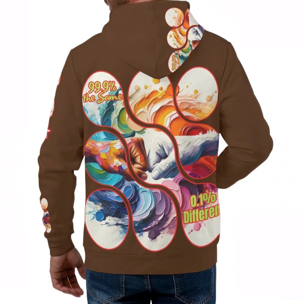 Mens All Over Print Warm Velvet Lined Hoodie "DNA is 99% the Same..."