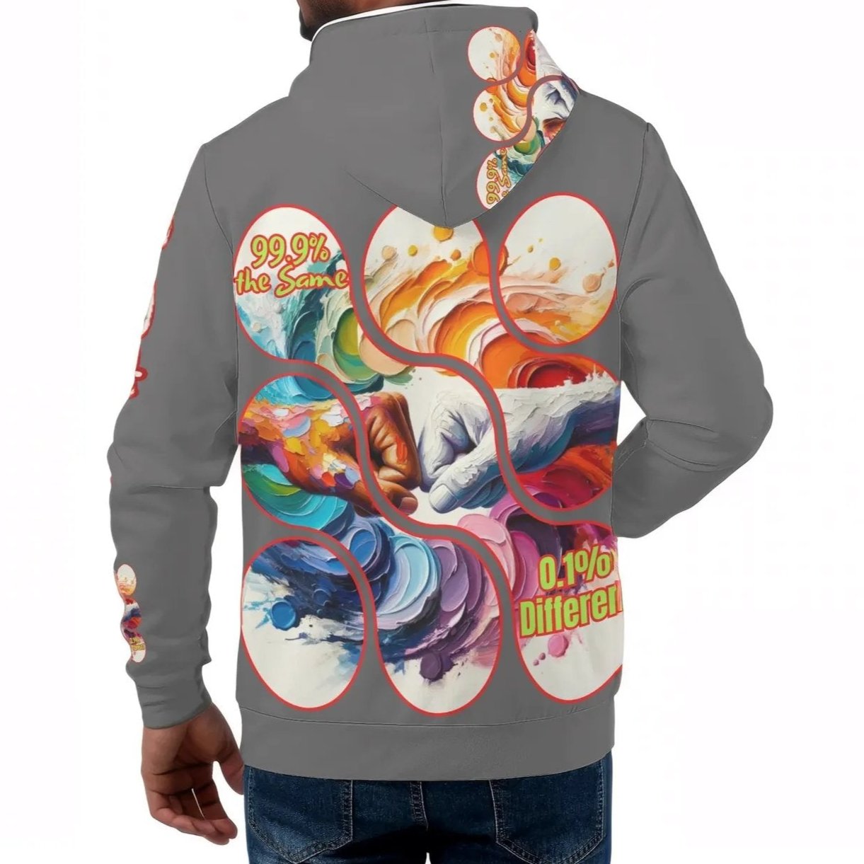 Mens All Over Print Warm Velvet Lined Hoodie "DNA is 99% the Same..."