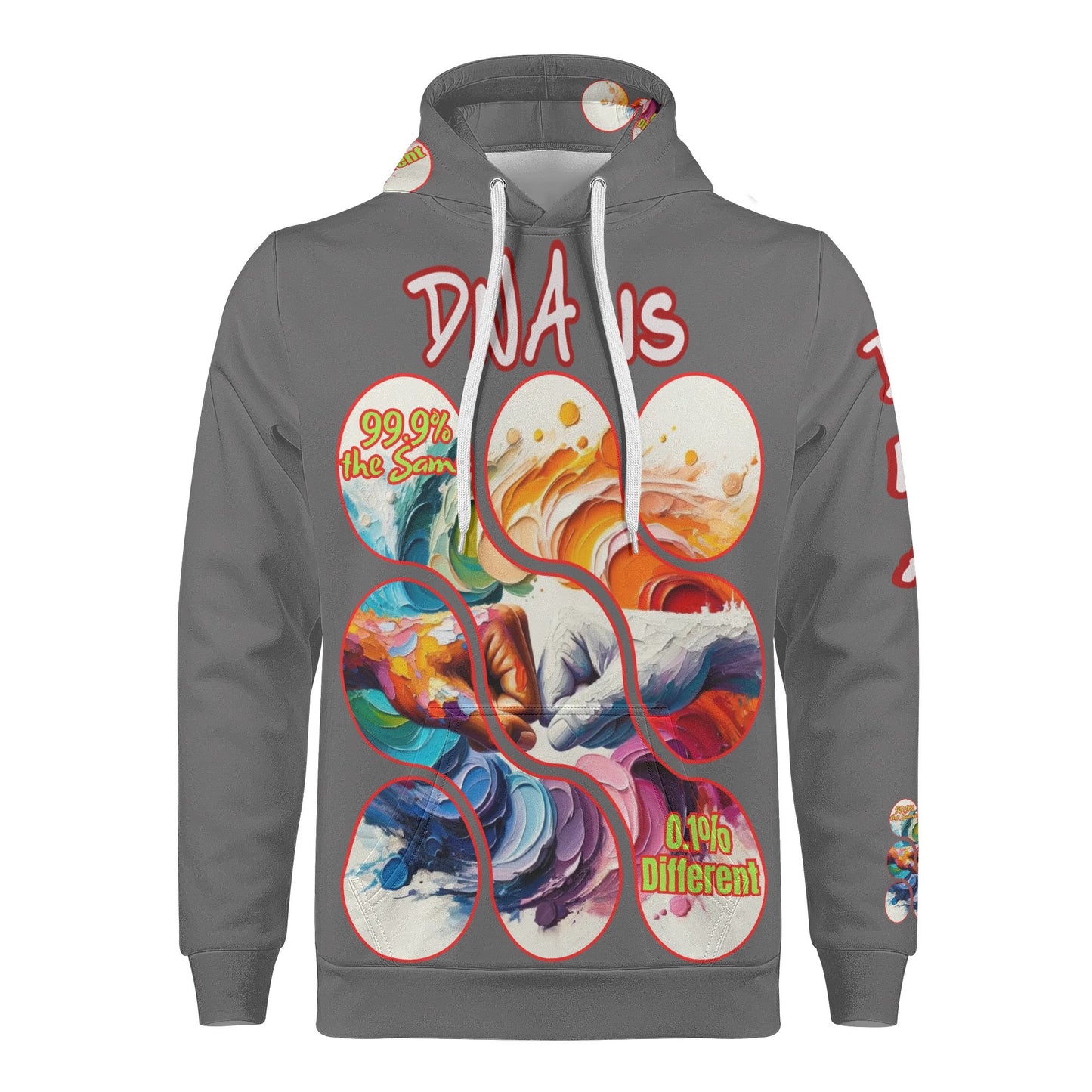 Mens All Over Print Warm Velvet Lined Hoodie "DNA is 99% the Same..."