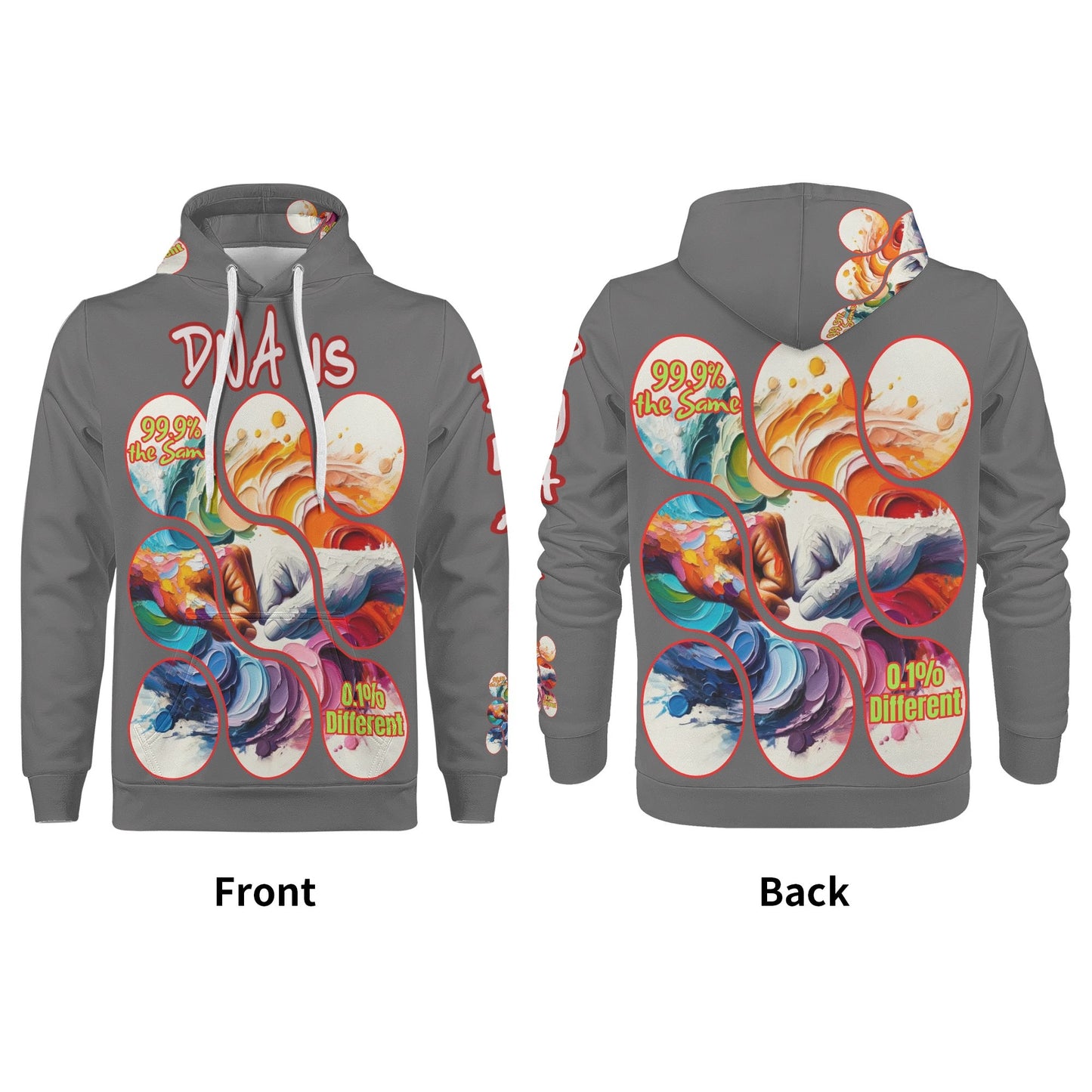 Mens All Over Print Warm Velvet Lined Hoodie "DNA is 99% the Same..."