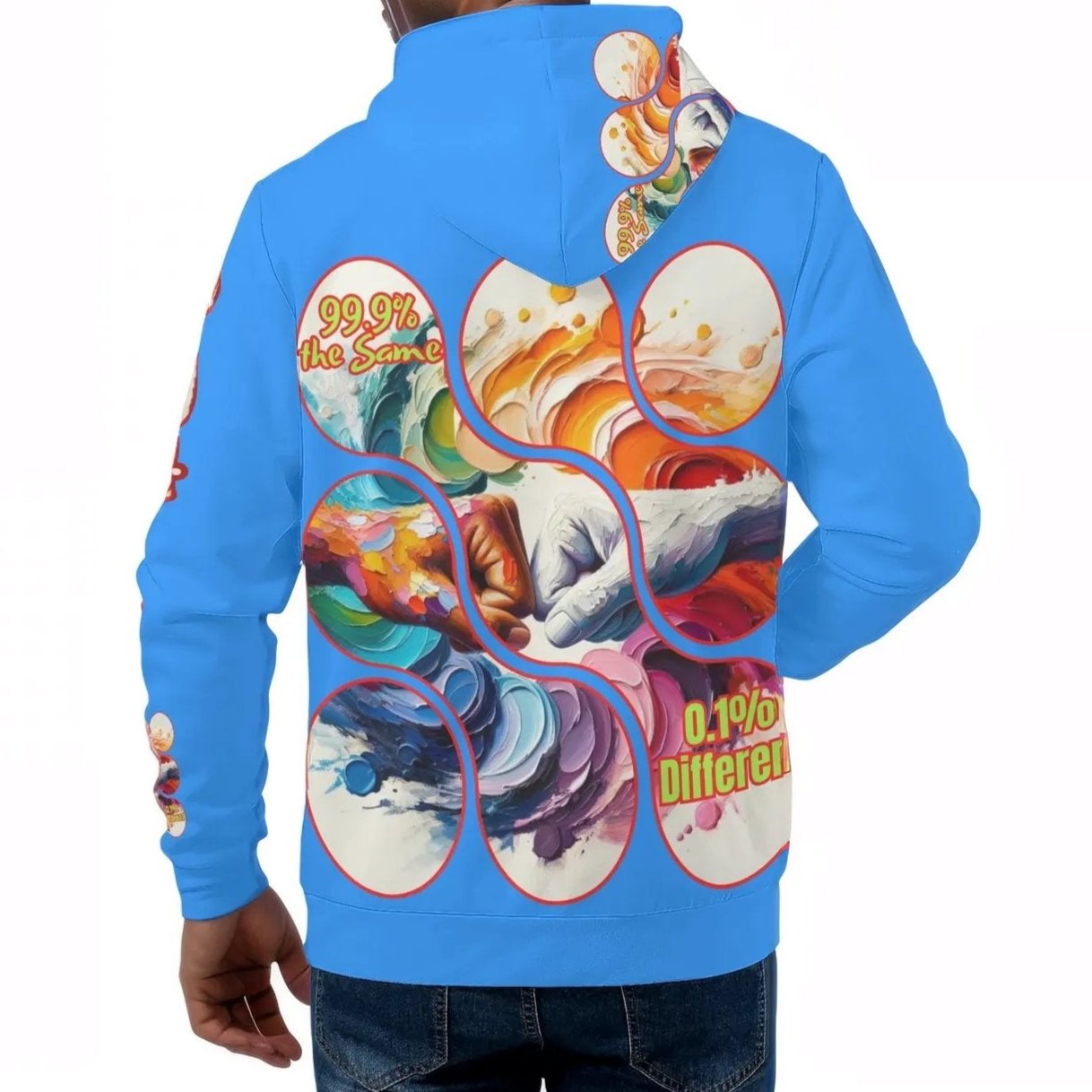 Mens All Over Print Warm Velvet Lined Hoodie "DNA is 99% the Same..."