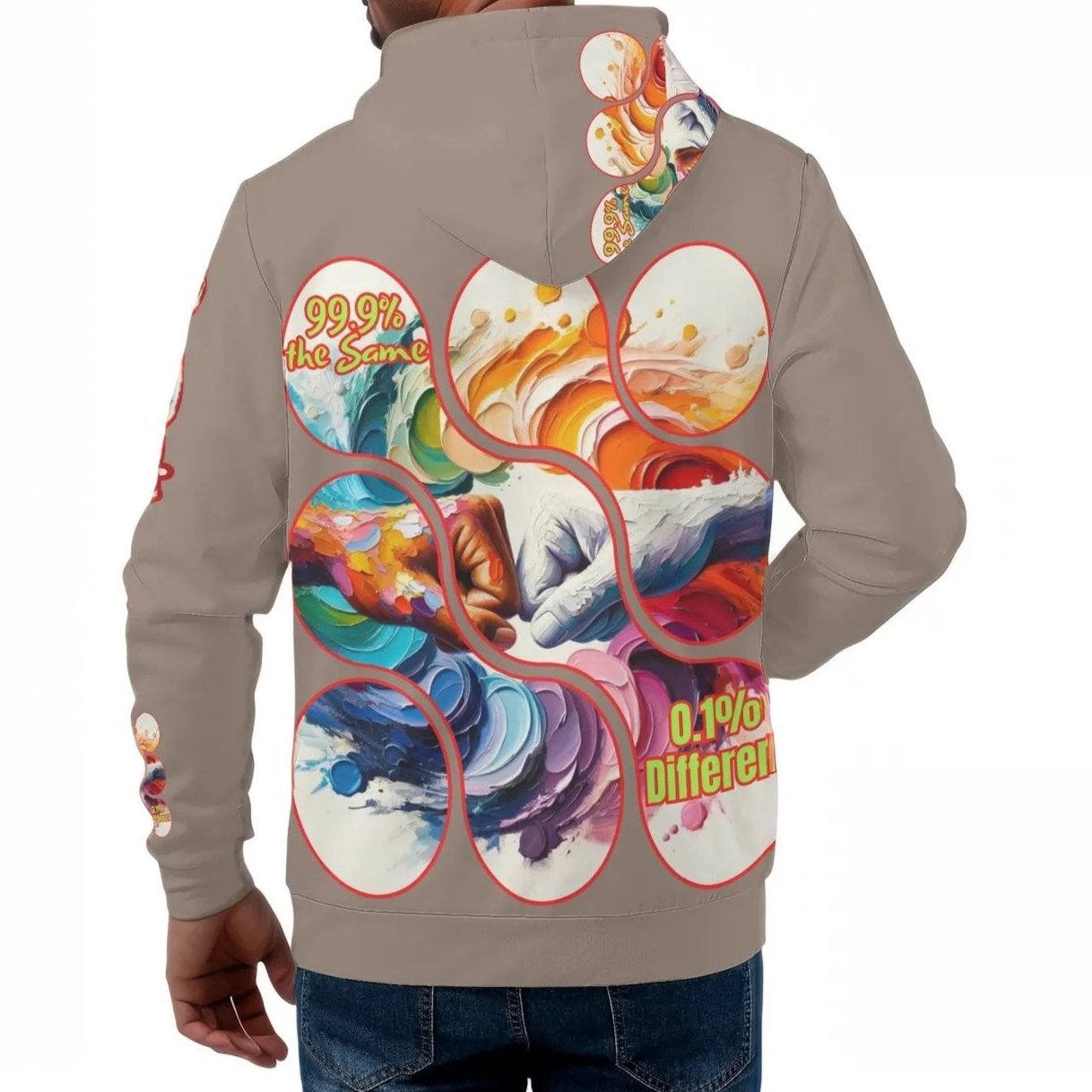 Mens All Over Print Warm Velvet Lined Hoodie "DNA is 99% the Same..."