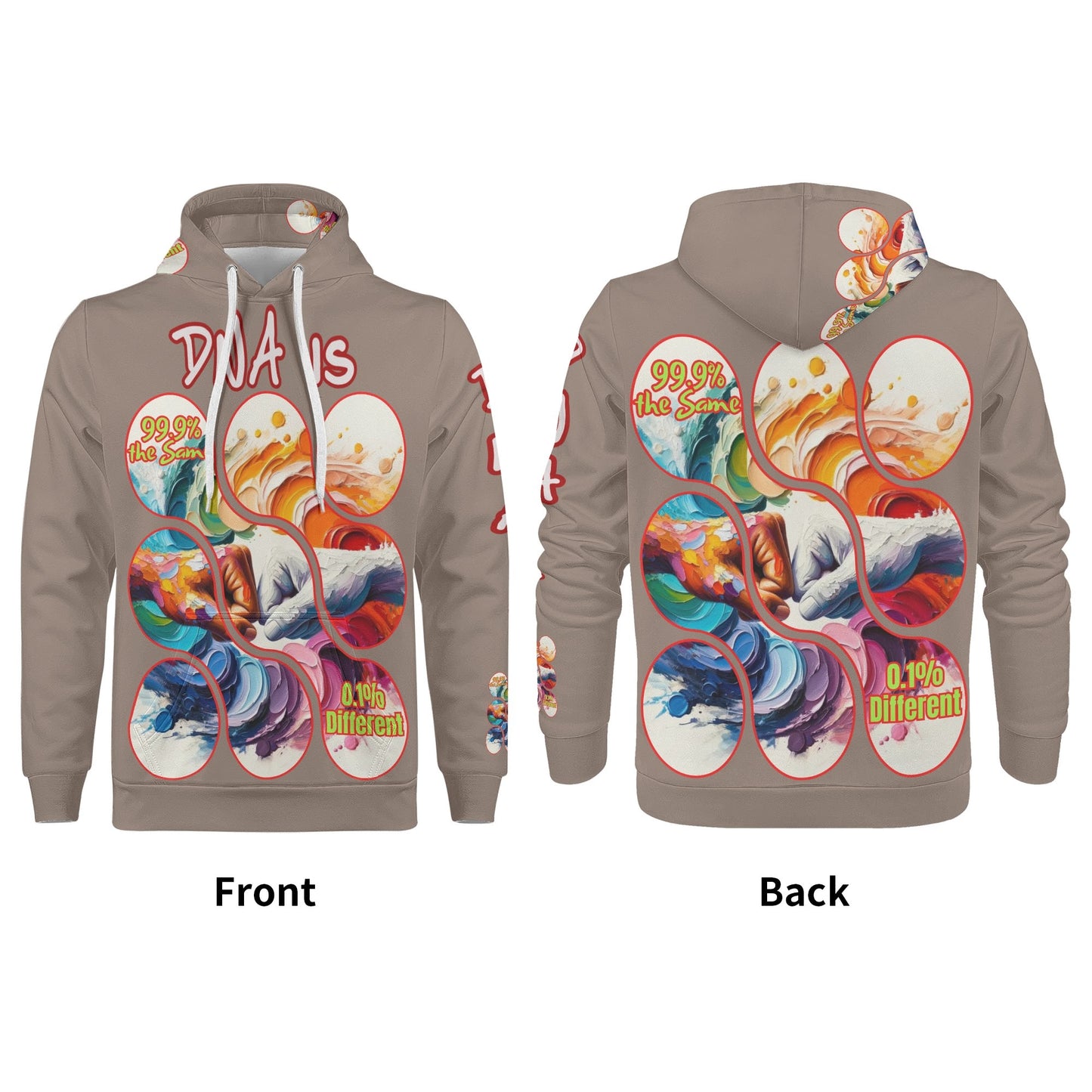 Mens All Over Print Warm Velvet Lined Hoodie "DNA is 99% the Same..."