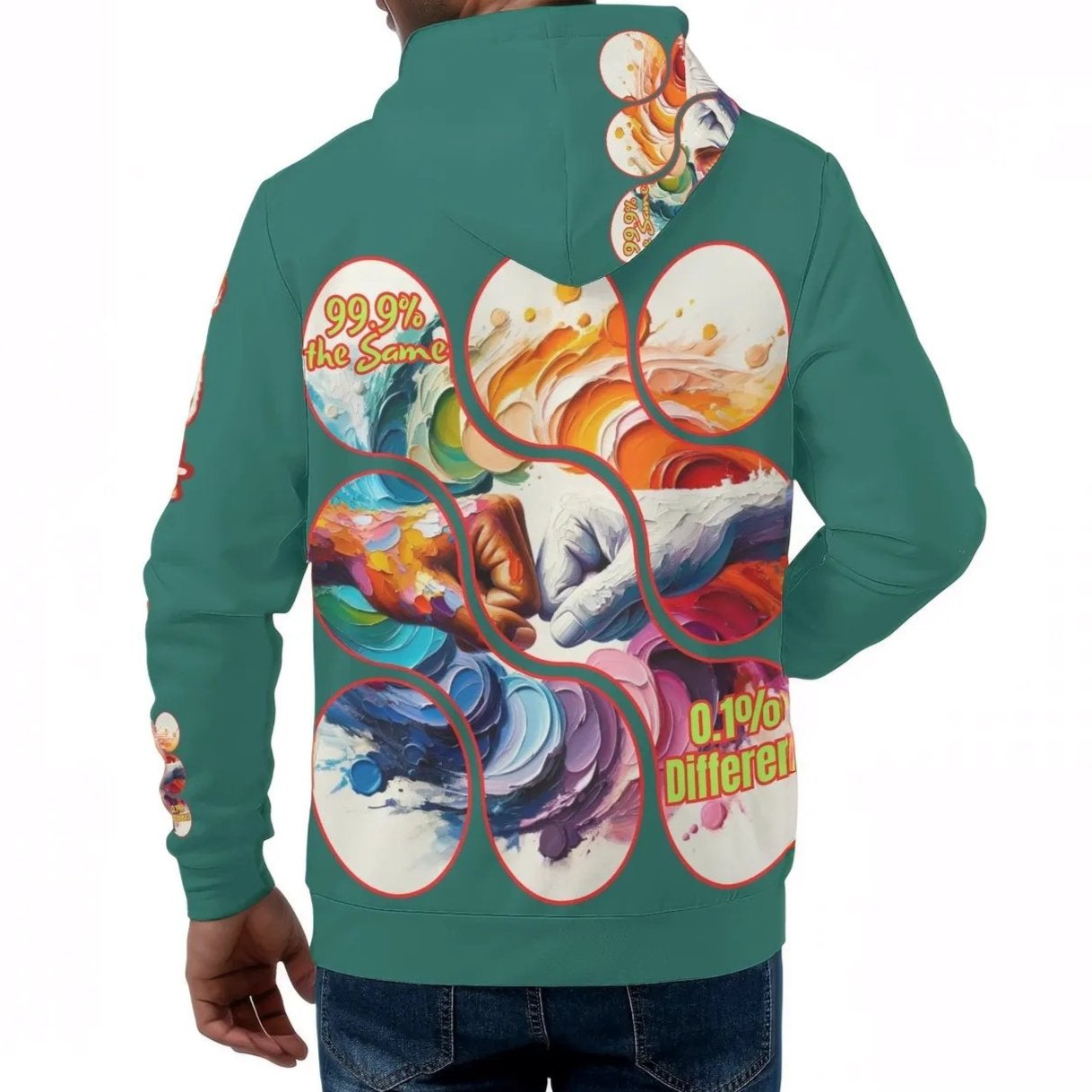 Mens All Over Print Warm Velvet Lined Hoodie "DNA is 99% the Same..."