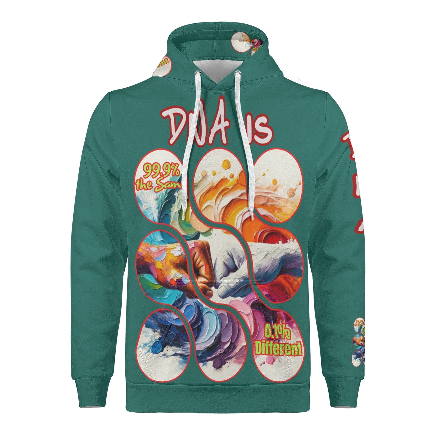 Mens All Over Print Warm Velvet Lined Hoodie "DNA is 99% the Same..."