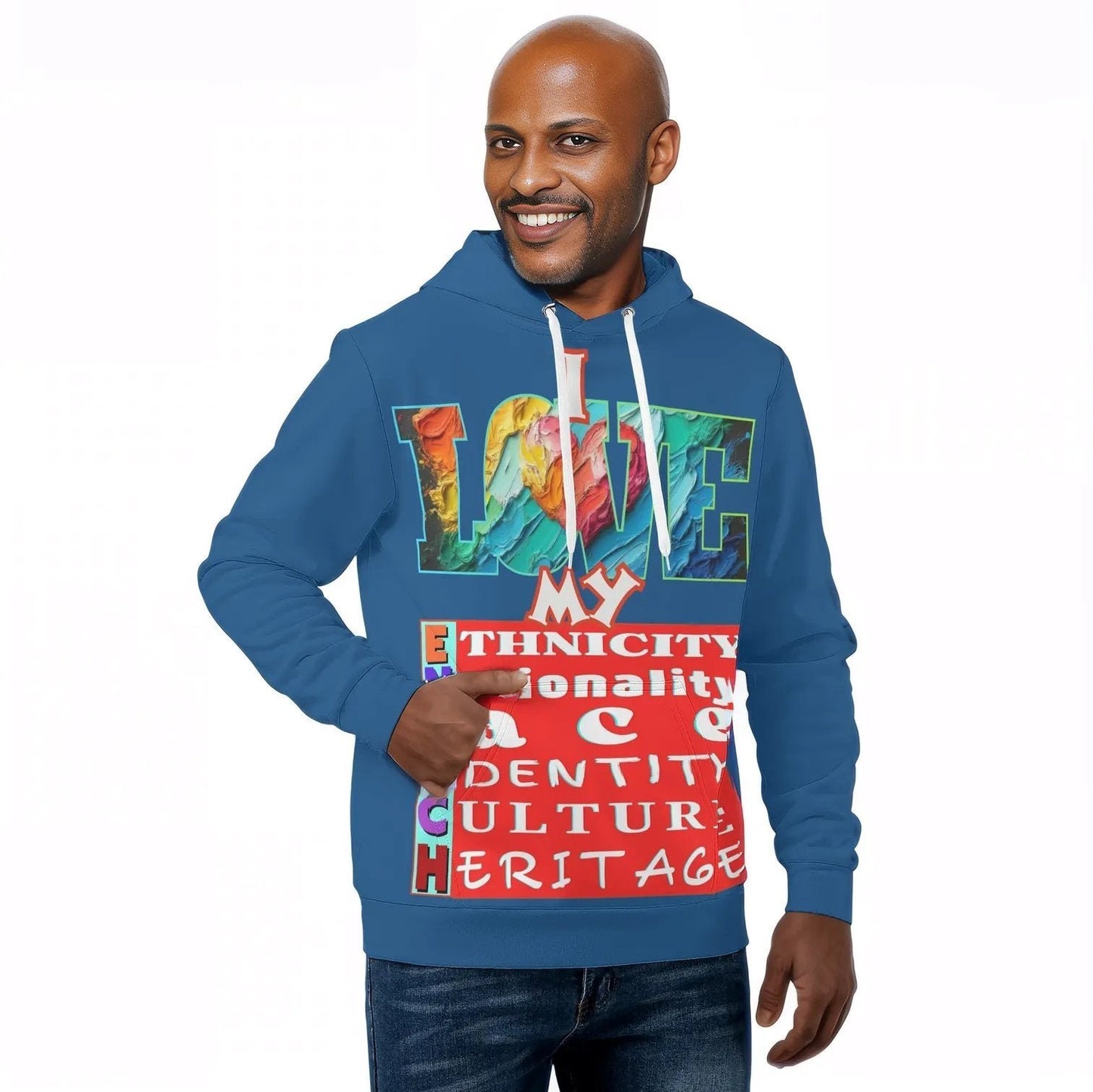 Mens All Over Print Warm Velvet Lined Hoodie "I Love My ENRICH"