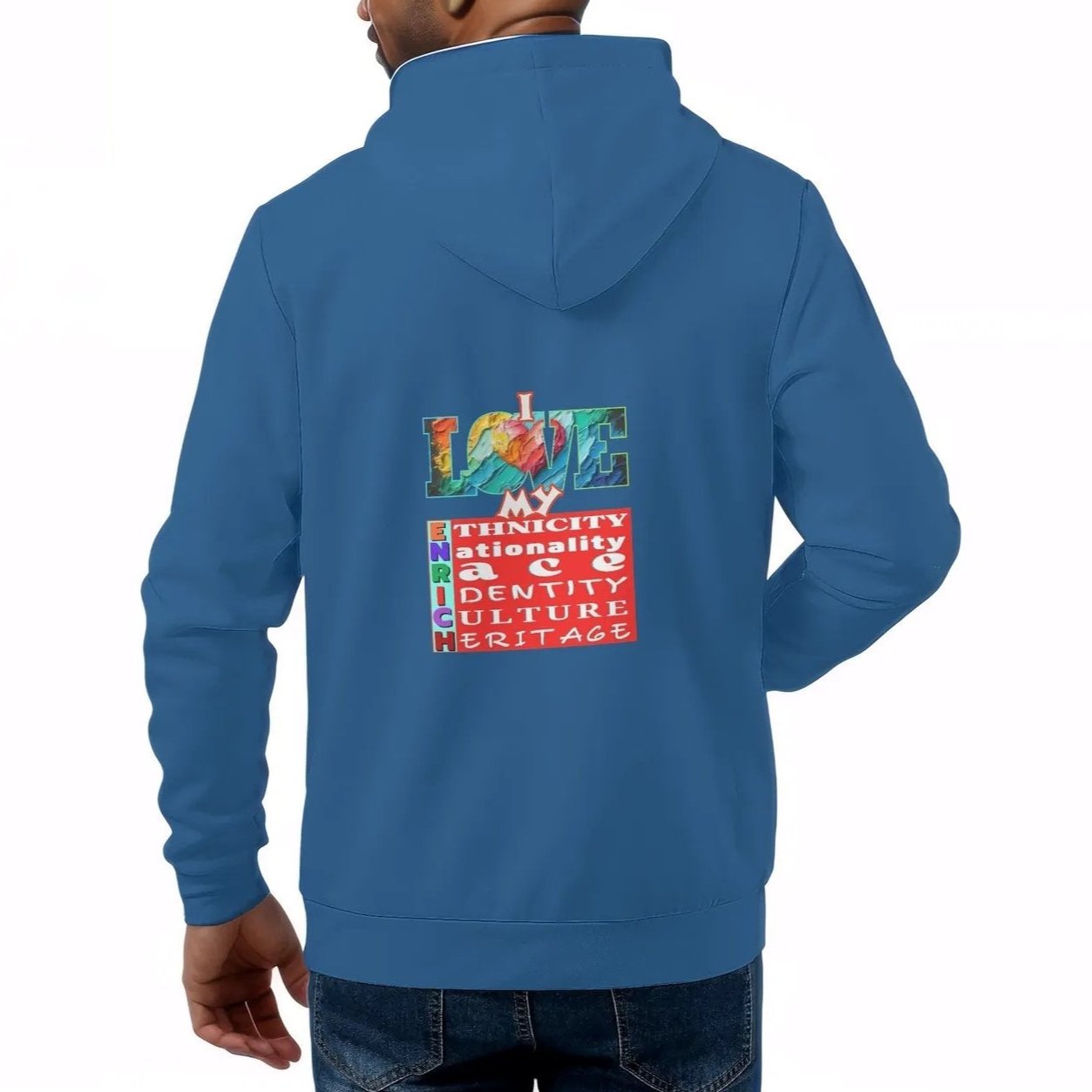 Mens All Over Print Warm Velvet Lined Hoodie "I Love My ENRICH"